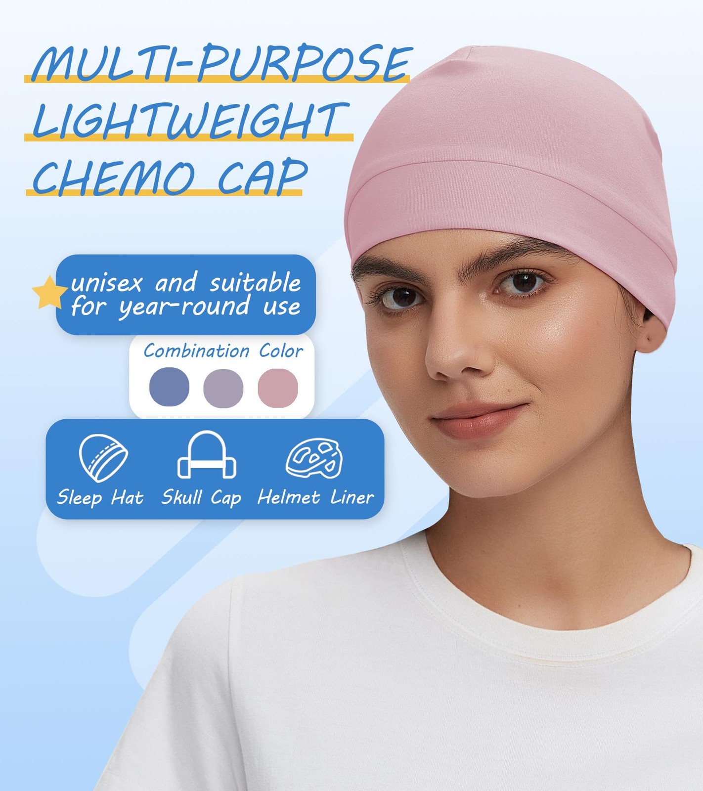 3 Pack Cotton Skull Cap Beanie Lightweight Sleep Hat Chemo Headwear for MenWo