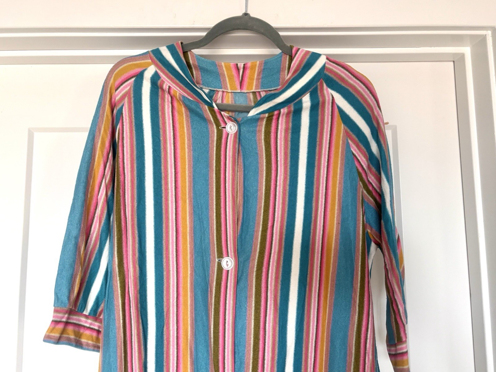 Vintage 70s Striped Colorful Terry Midi Lounge House Dress/ Pool Cover Up- Sz M