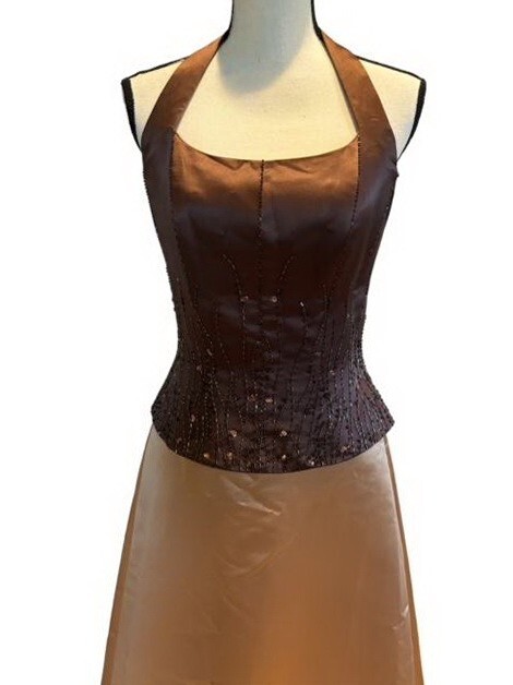 Bella Formals By Venus Brown Caramel Beaded Halter Corset Gown Size 10 $325