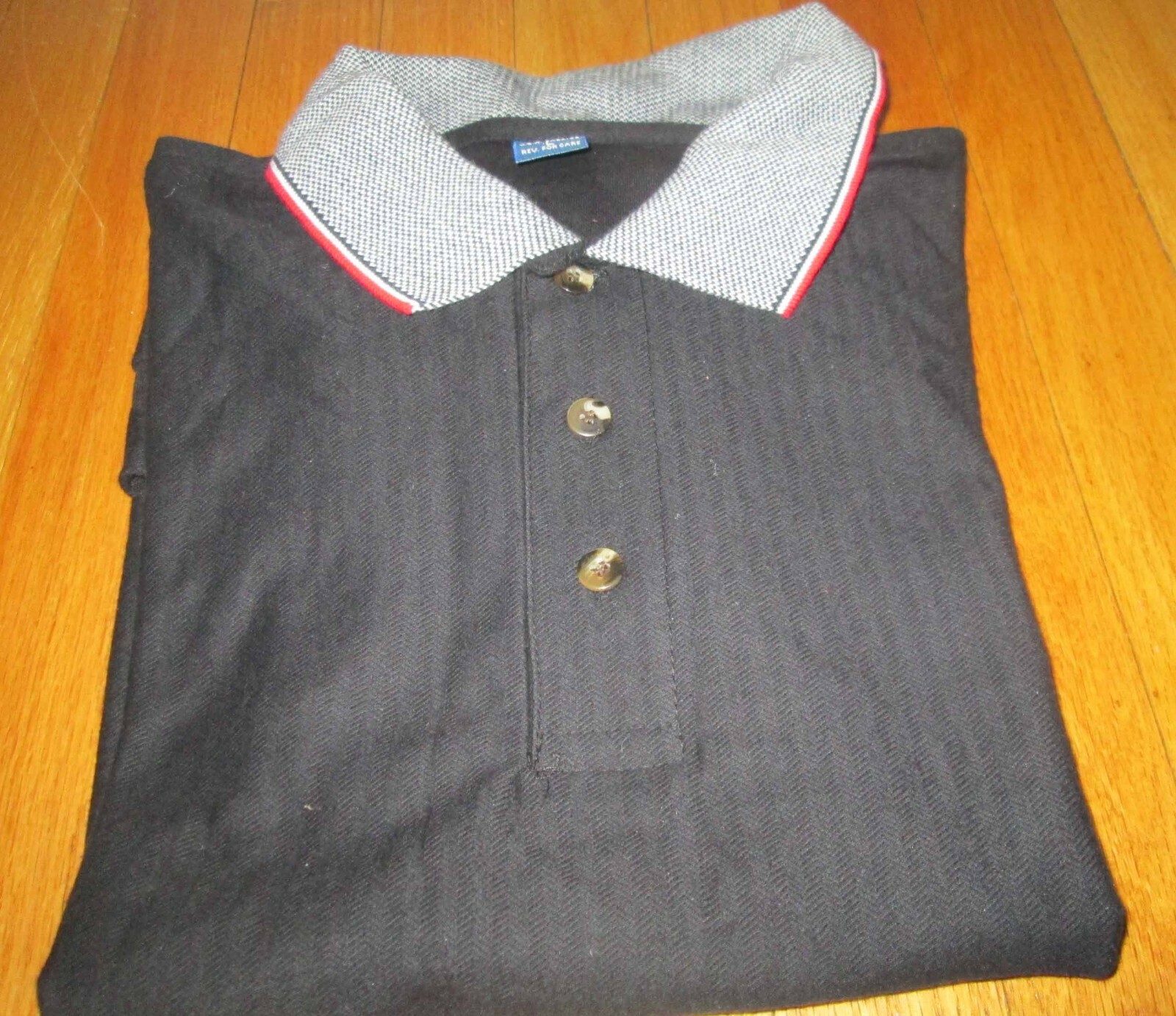 Men Golf Shirt Black Fancy 3 buttons Contrast Collar 100 % Cotton Pique knit