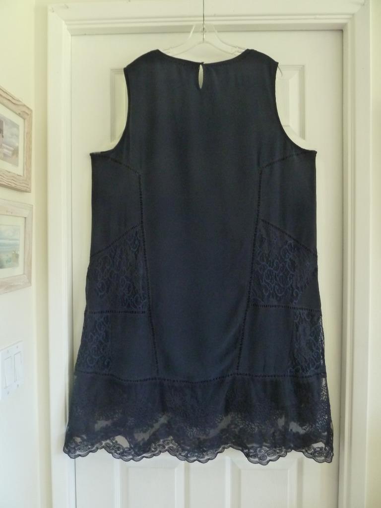 Soft Surroundings Romantic Navy Mixed Tonal Lace Embroidered Midi Dress 2X 53″B