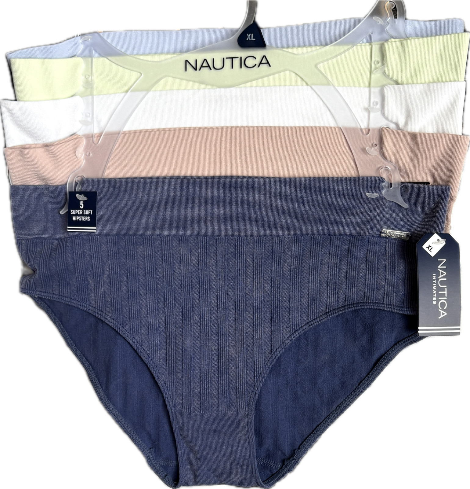 Nautica XL Assorted Colors Striped Ribbed Pattern Seamless Hipster Panties-5 Pk
