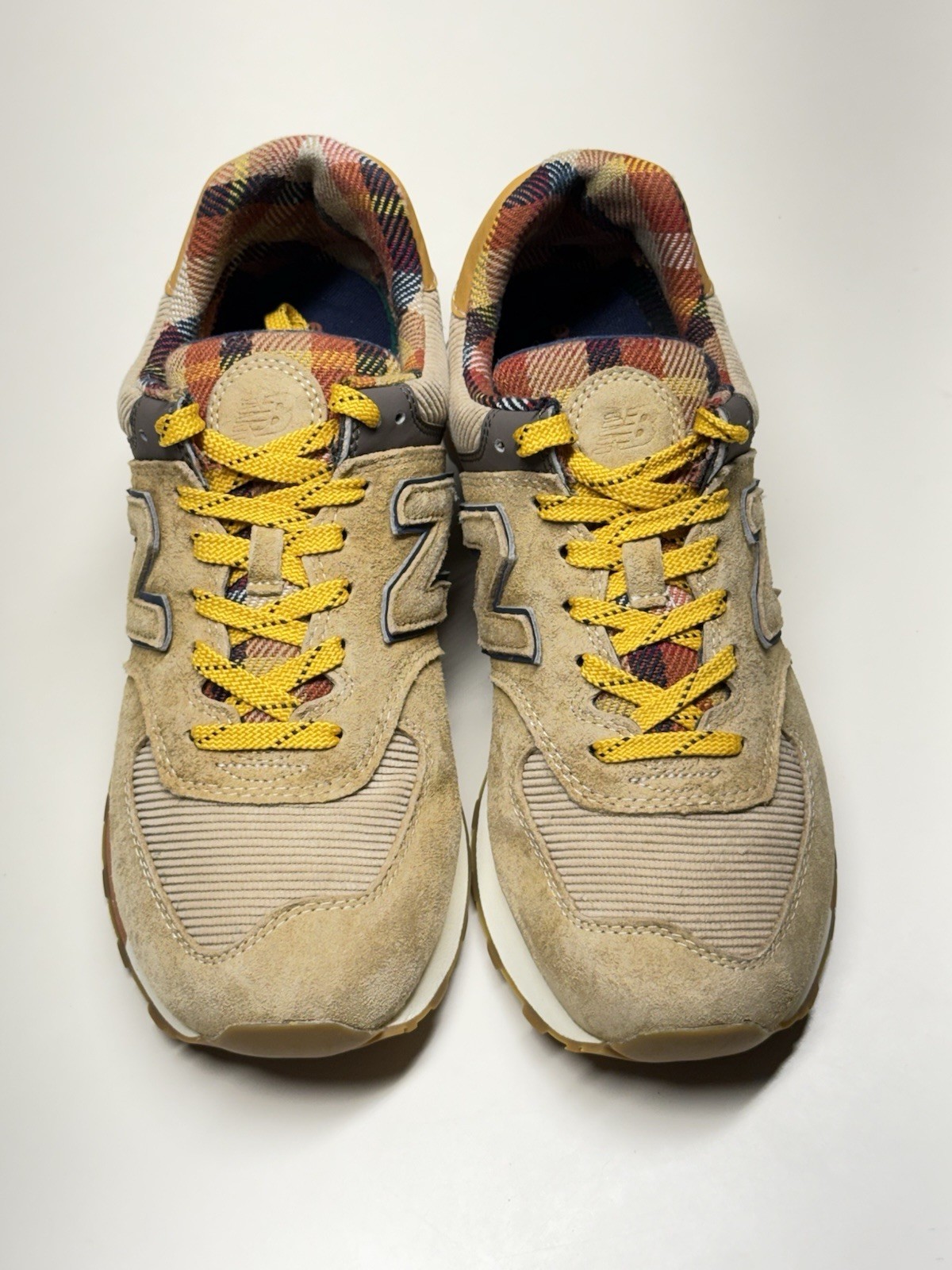 New Balance 574 ML574HMI Workwear Plaid Suede Low Top Lace-Up Sneakers