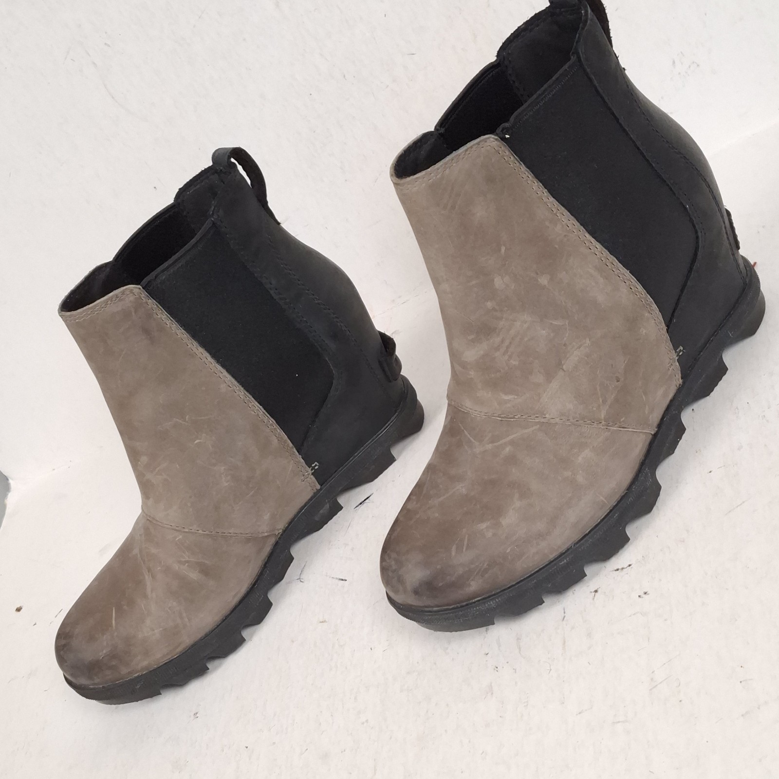 Sorel Joan of Arctic II Chelsea Wedge Ankle Boots Black Leather US 6.5 EU 37.5