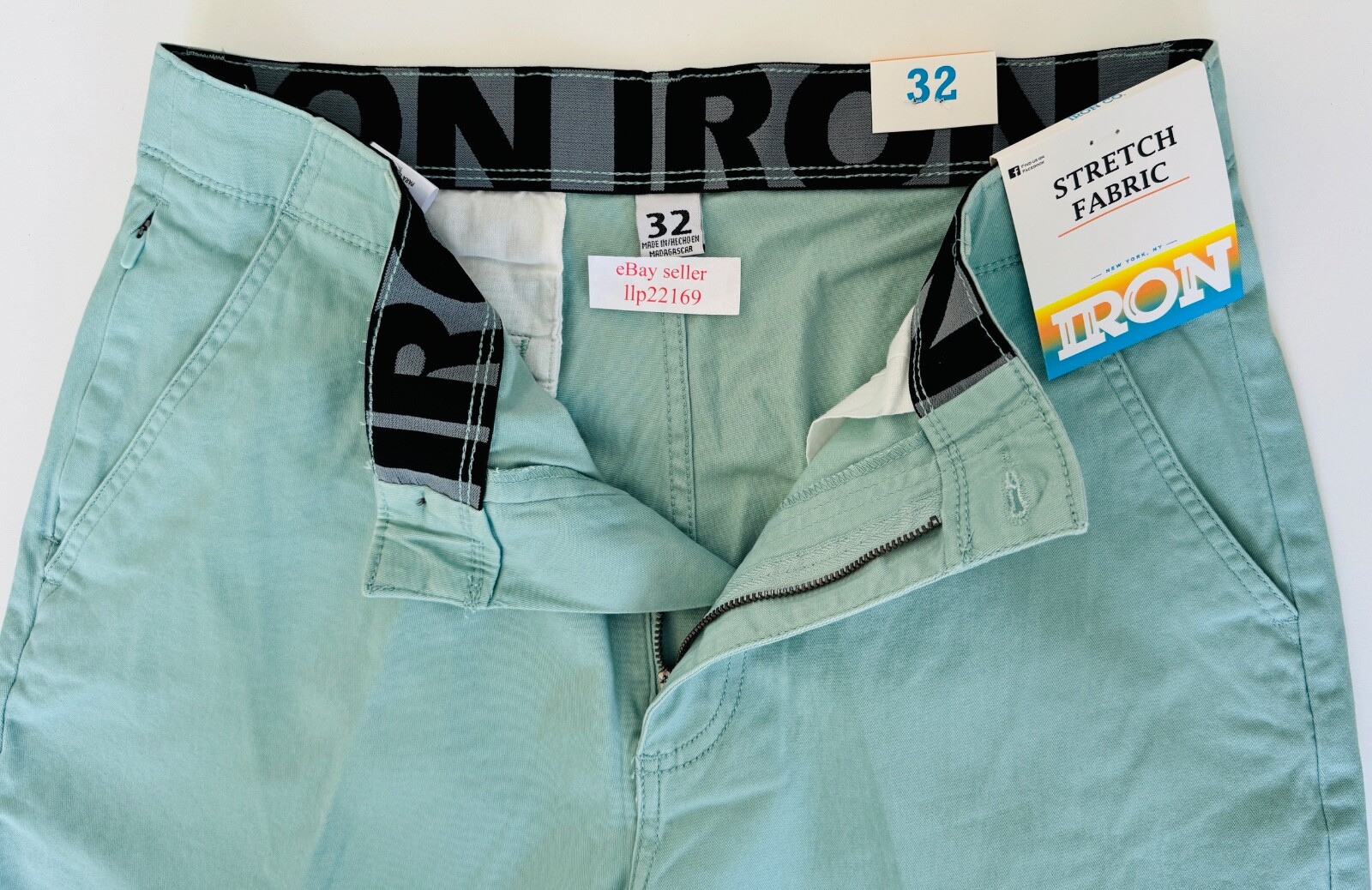 IRON CO Men’s Stretch Shorts (SIZE 32) Flex Waist Flat Front SPEARMINT GREEN New