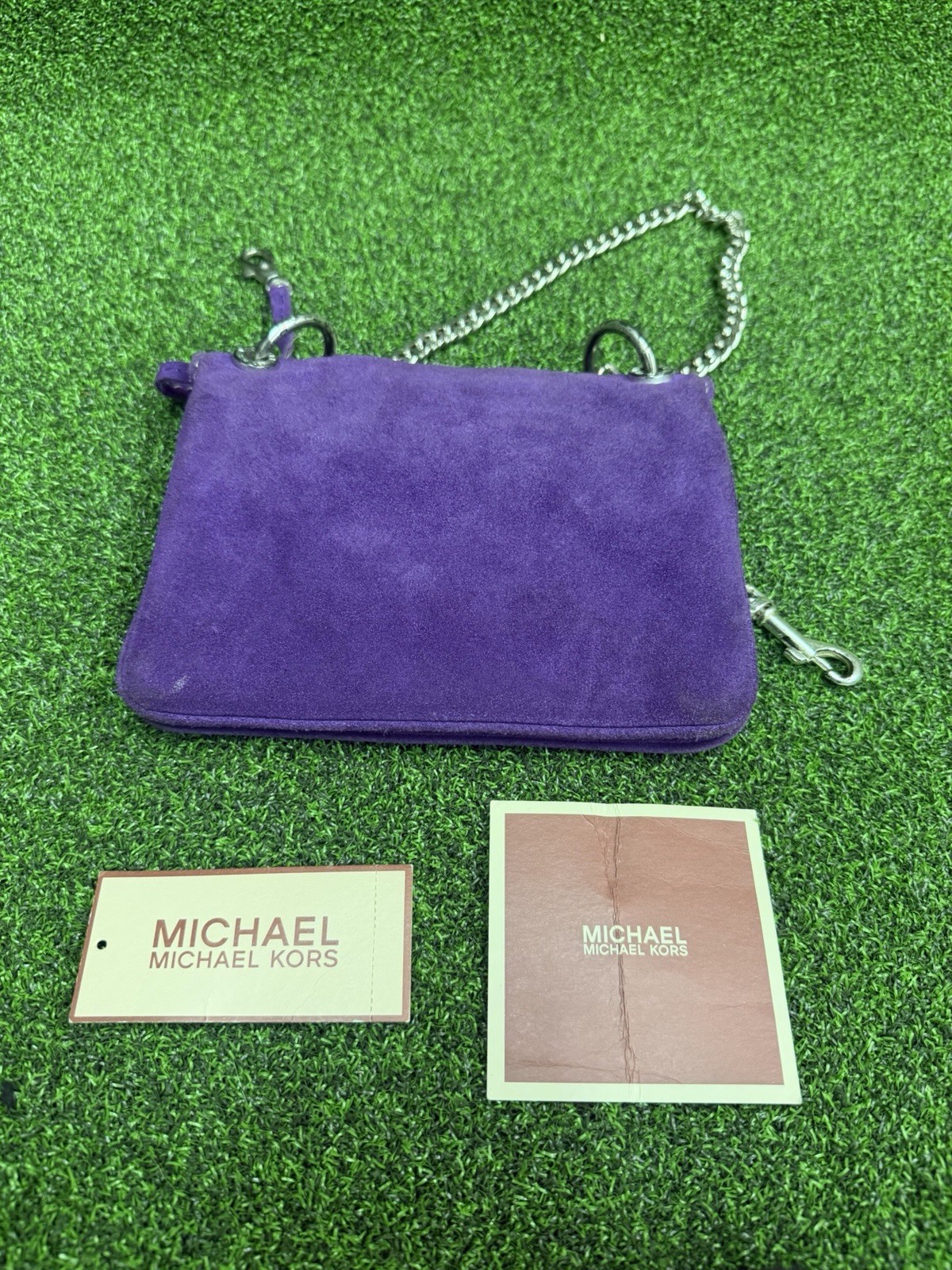 Michael Kors Purple Suede Shoulder Bag Silver Chain Strap Purse