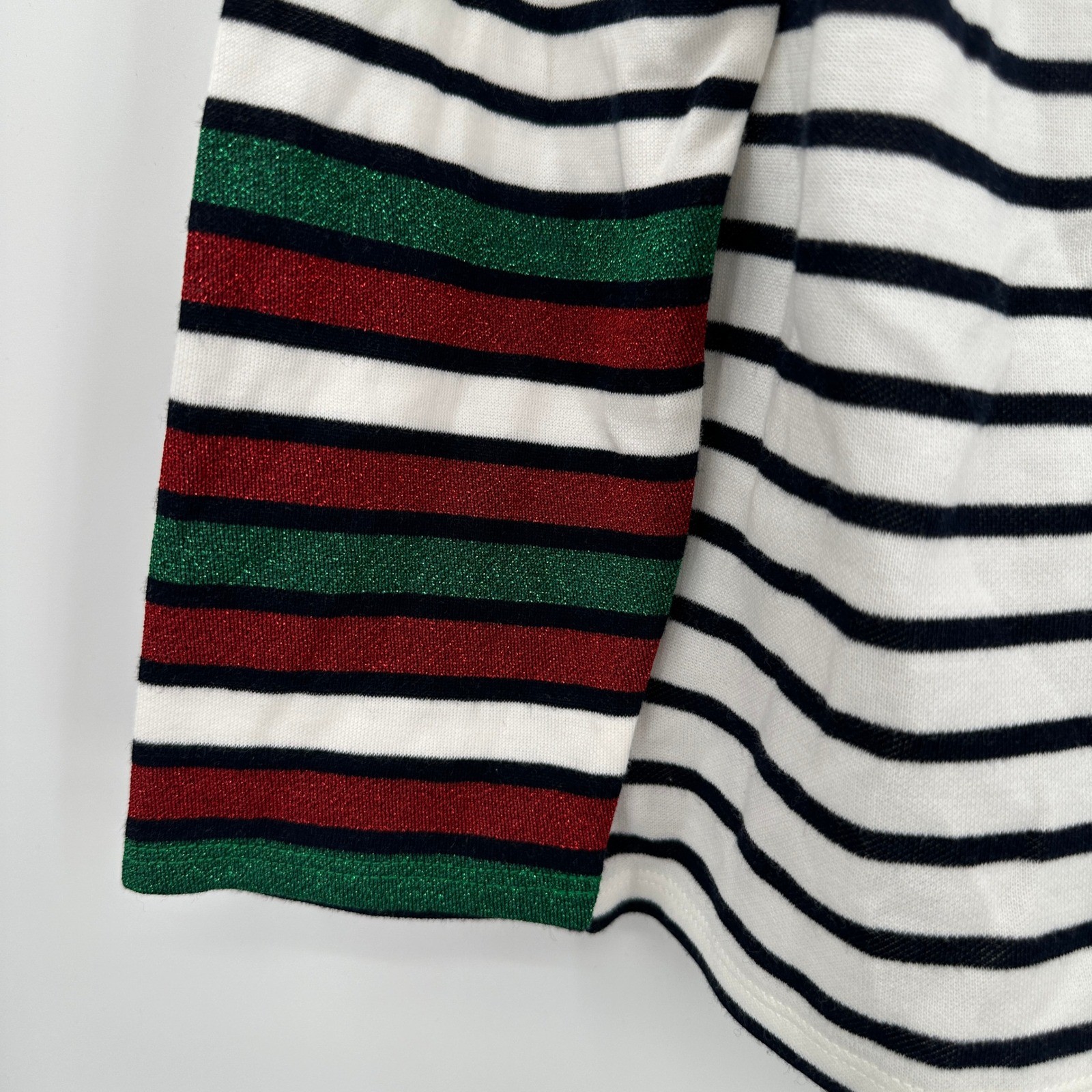 Boden Stripes Ahead Holiday Long Sleeve Top US 12 UK 16 Black White Red Green