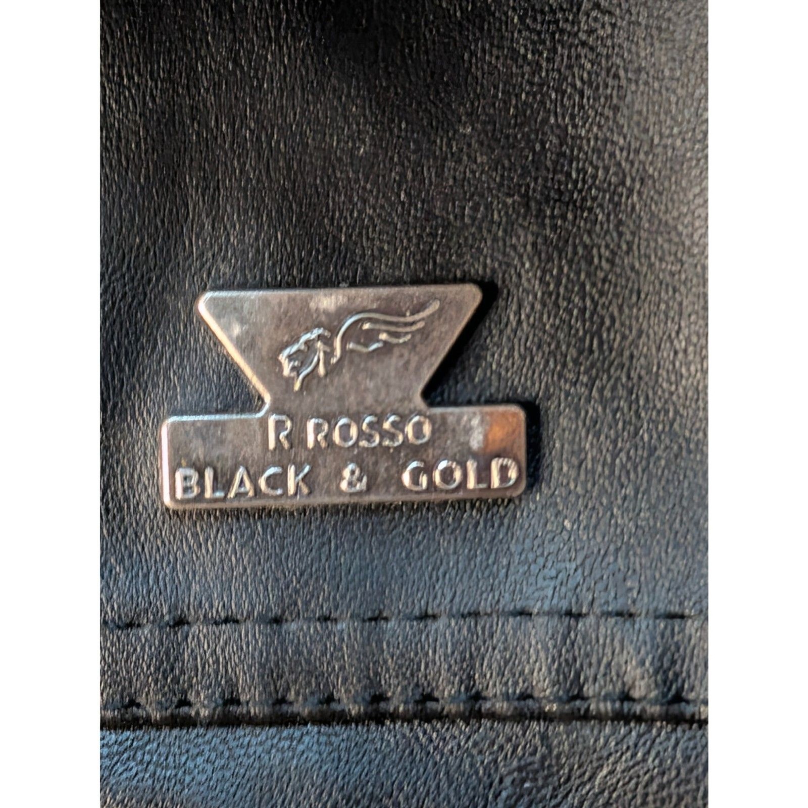 R Rosso Black & Gold Leather Jacket Mens Med. NWT Made In Italy Plaid Lined Coat