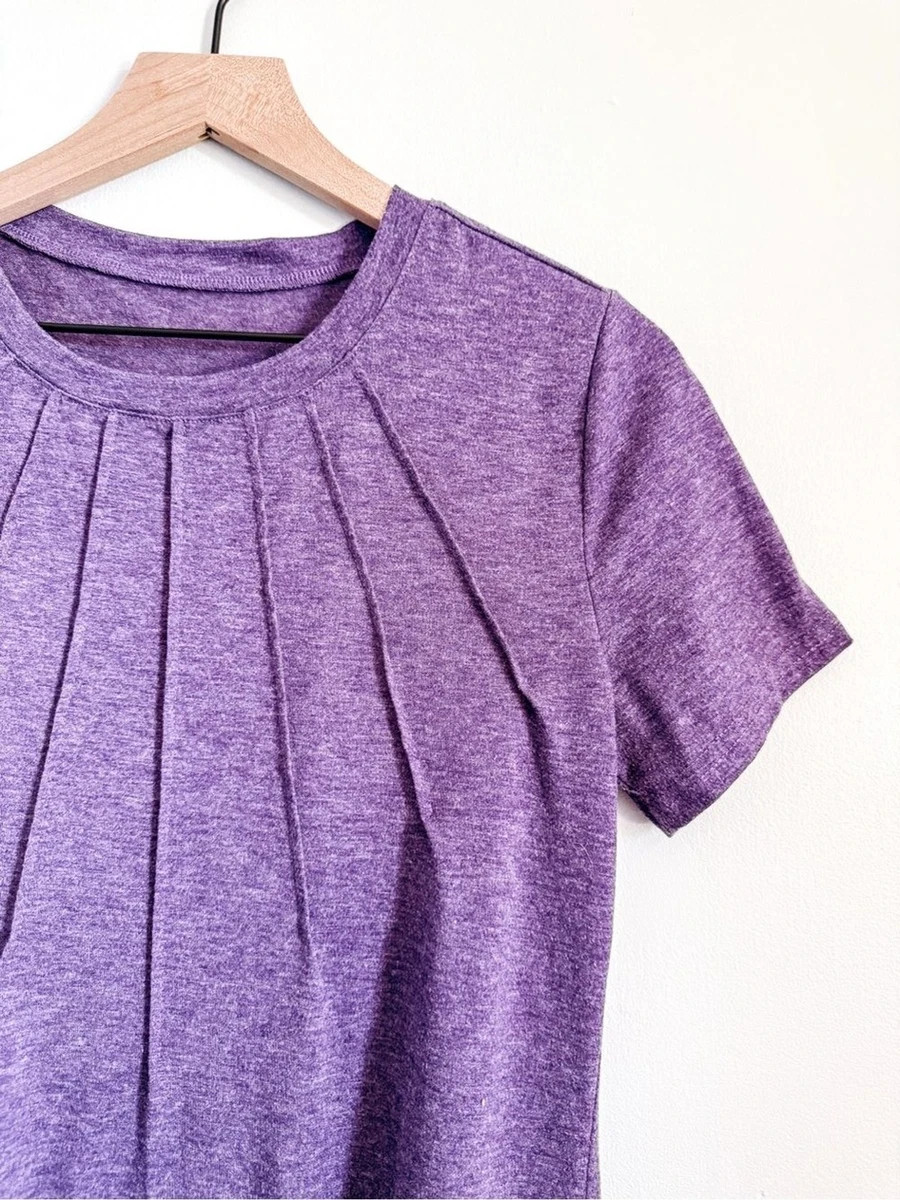 Boutique Heather Purple Short Sleeve Pleated Tee Size Small