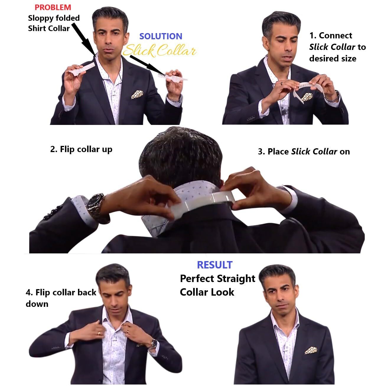 Shirt Collar Support System set with 3 adjustable, 10 premium Collar Stays &