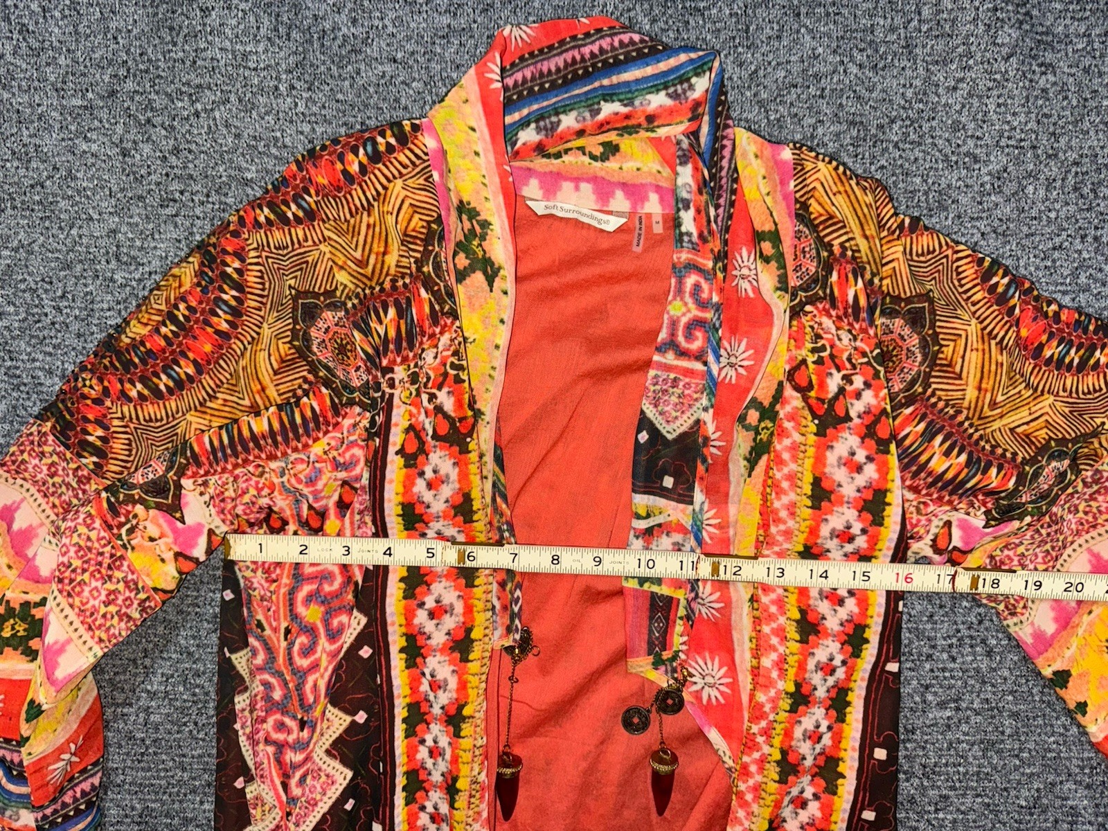 Soft Surroundings Sahara Sun Canaria Duster Open Topper Cover up Beaded Sz M