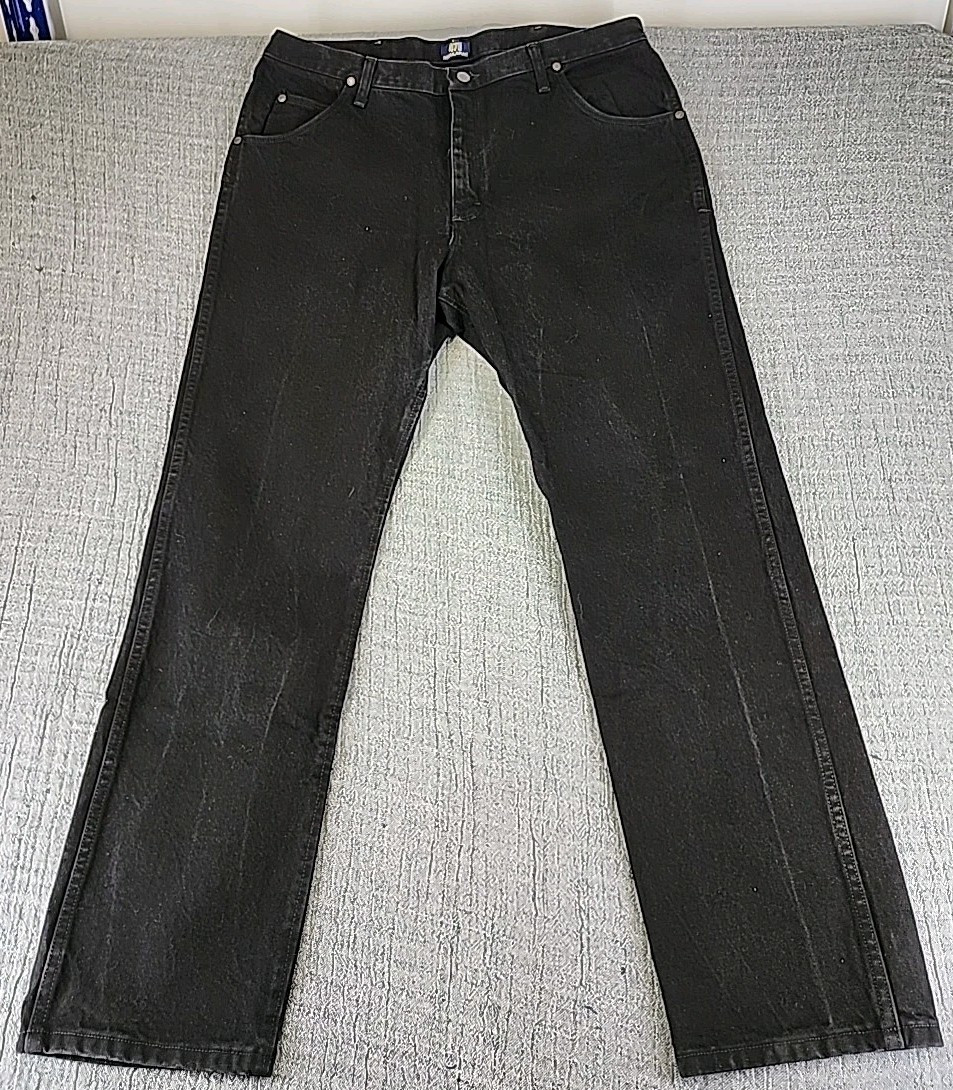 Wrangler 47MWZBK Cowboy Cut Regular Fit Jeans Size 38×32 Black Pants Denim