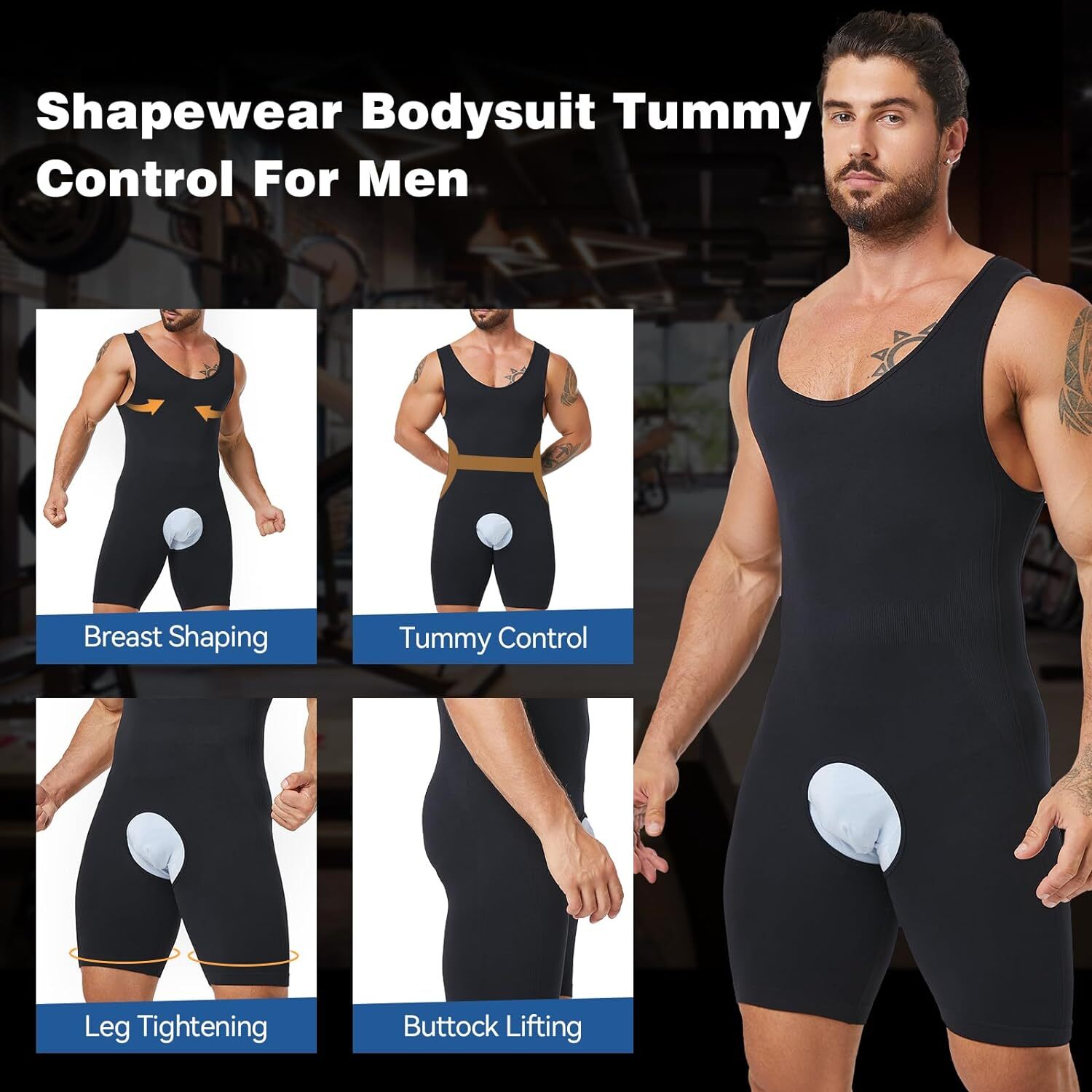 Men Full Body Shaper Compression Bodysuit Shapewear Firm Tummy Control Underwear