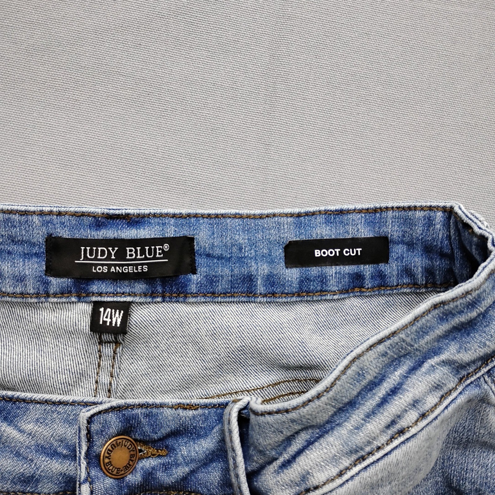Judy Blue 14W Bootcut Jeans Distressed Plaid Patch Medium Wash JB88696 Womens