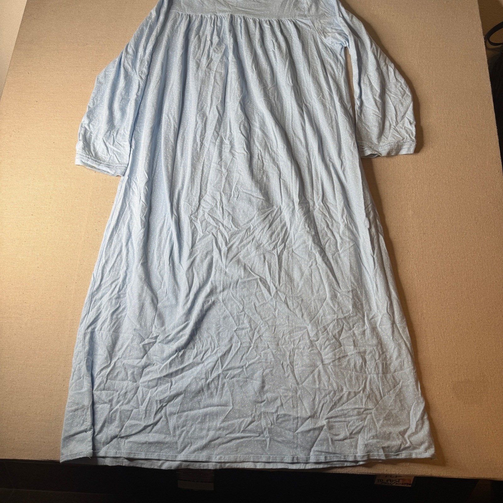 Eileen West Blue Polka Dot 100% Cotton Long Sleeve Nightgown Womens Large