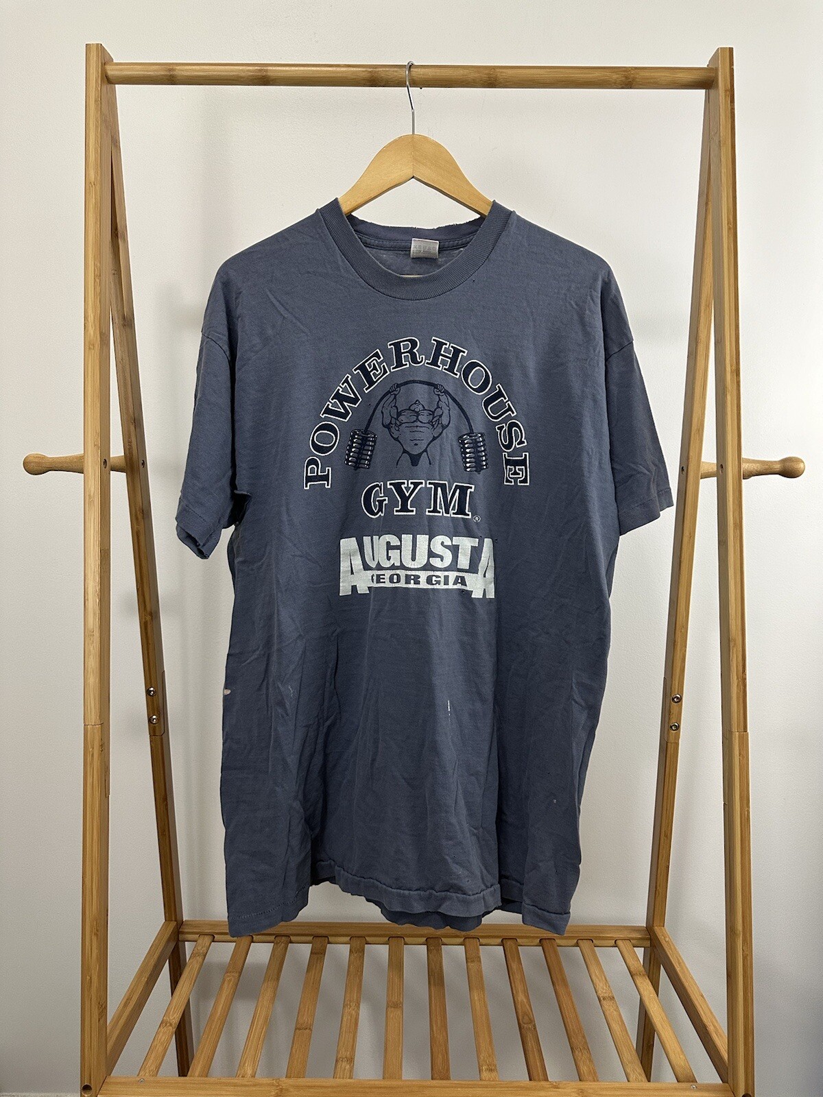 VTG Powerhouse Gym Augusta Worn Thrashed Workout Lift Power Faded T-Shirt 2XL