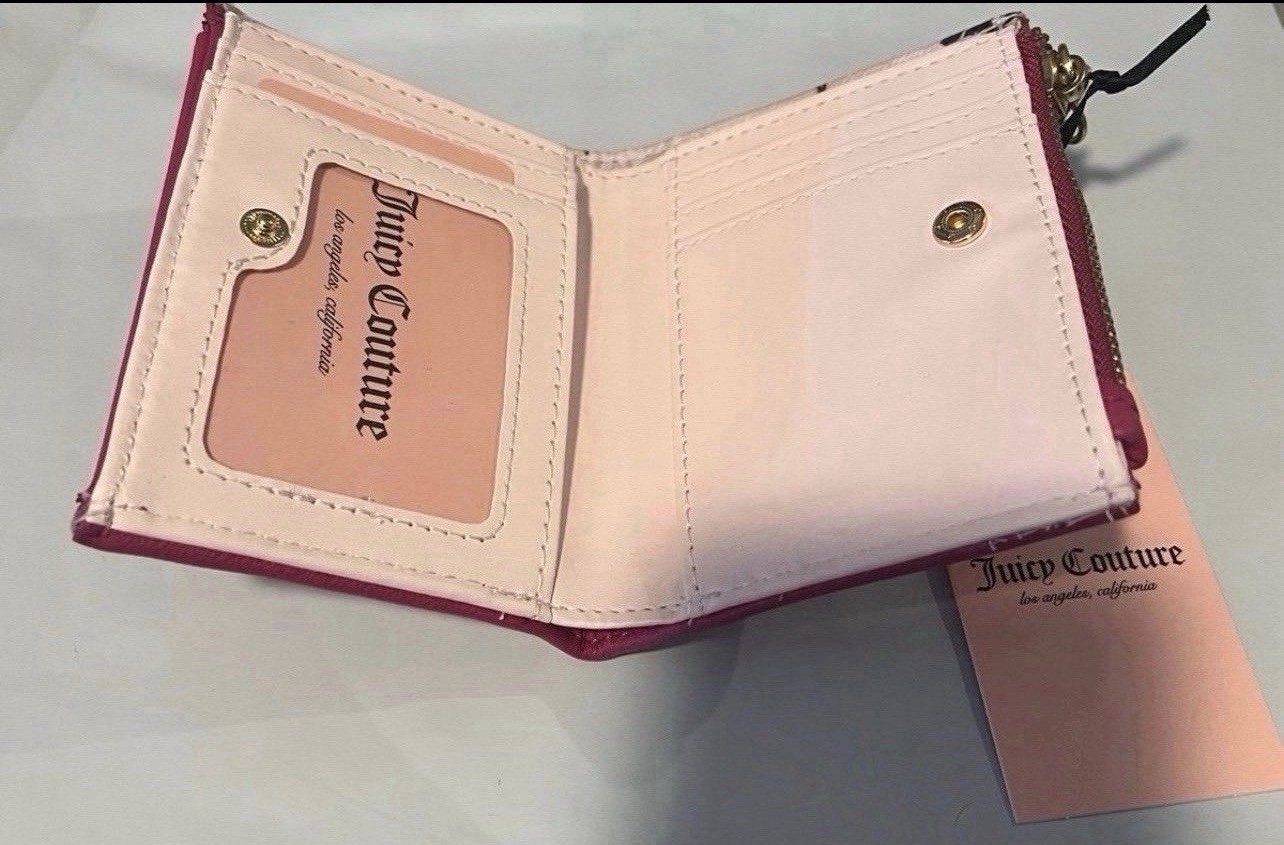 Juicy Couture Pink Quilted Studded Logo Folding Wallet, Credit Card