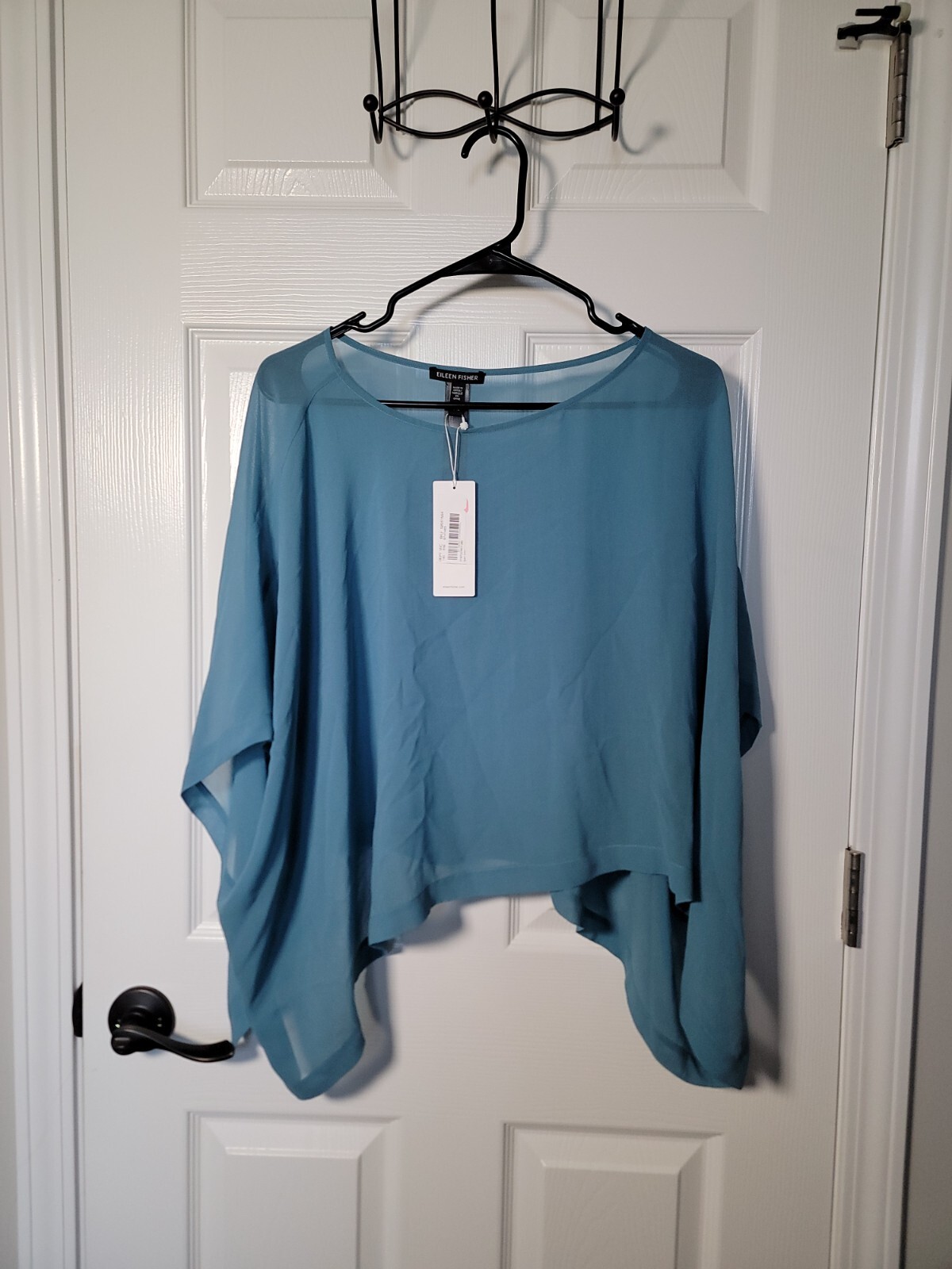 Eileen Fisher Geran Sheer Silk Georgette Bateau Neck Top Size Large/XL NWT $178