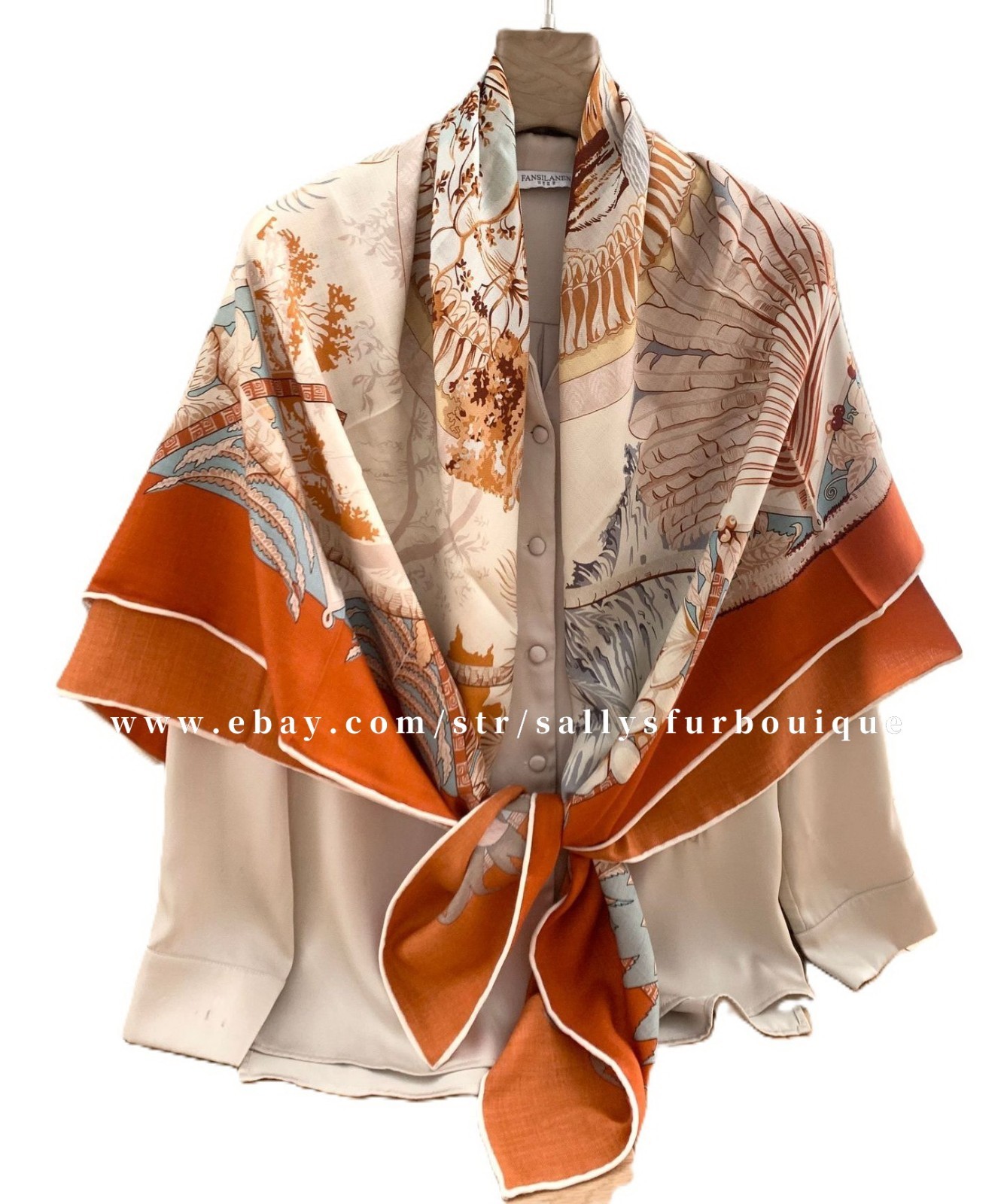 Sallys 70% Cashmere & 30% Silk Wrap Scarf Palm Tree Print Double Face Shawl 53″