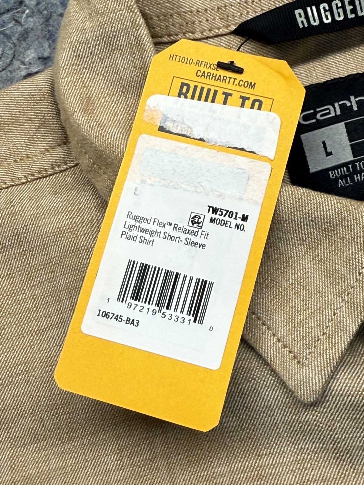 Carhartt Rugged Flex Shirt Mens Large Relaxed Fit Lightweight Short Sleeve Plaid