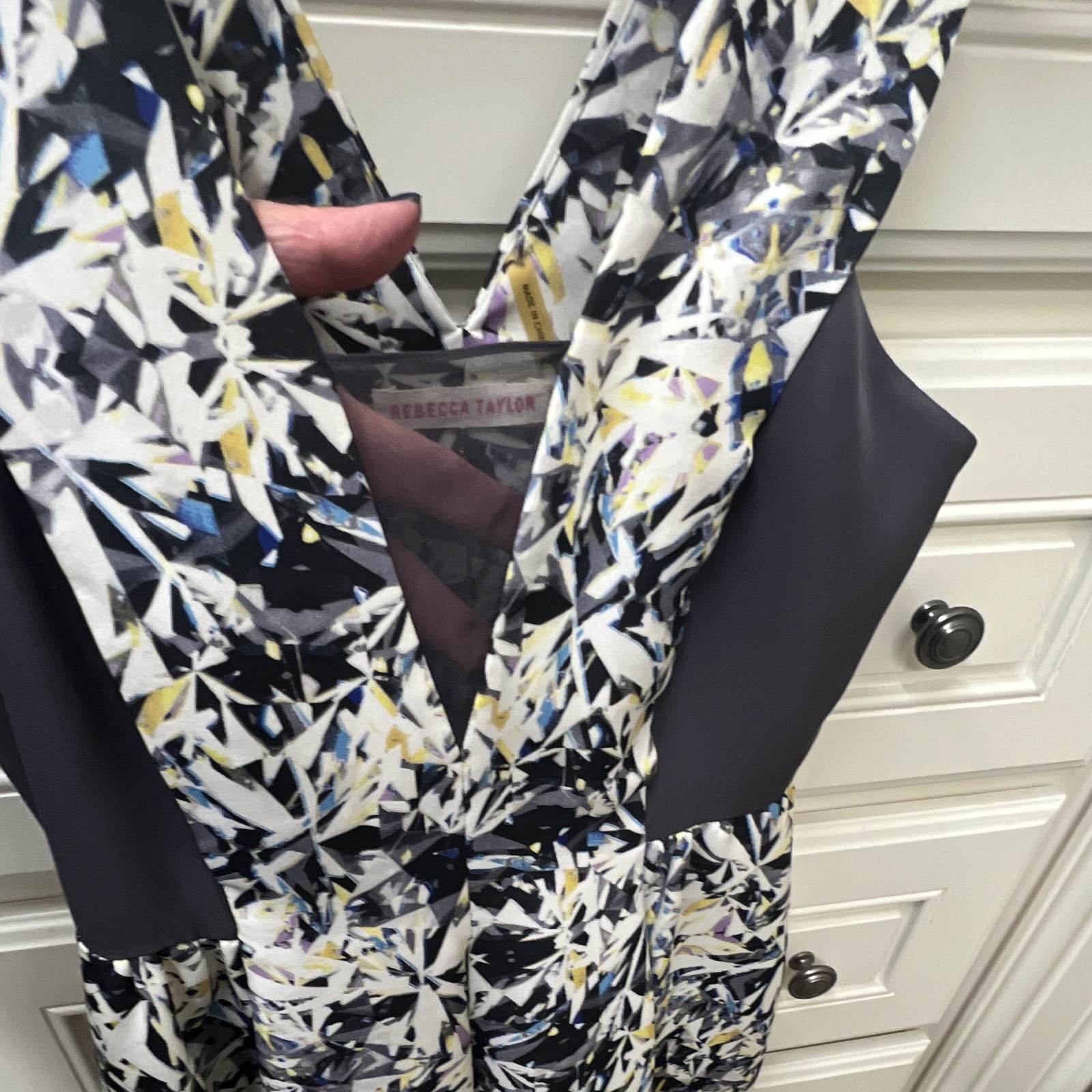 Rebecca Taylor Multicolor Abstract V-Neck Sleeveless A-Line Short 100% silk