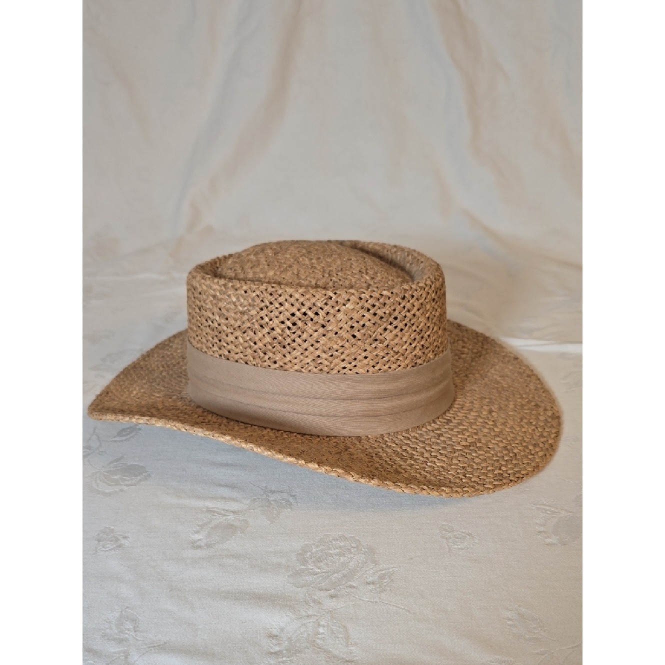 Peter Grimm Natural Brown Straw Fedora Panama Hat with Tan Band One Size