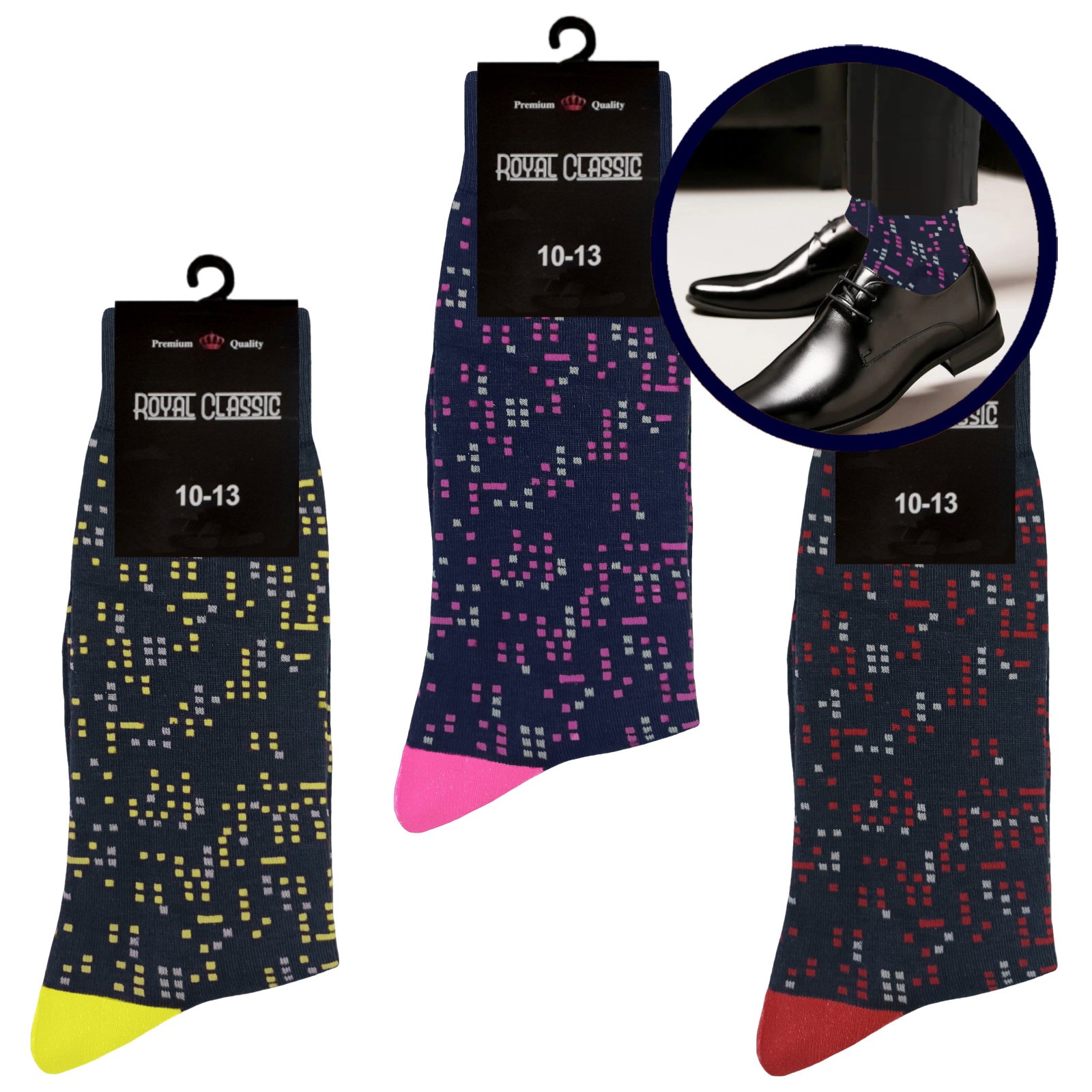 12-6 Pair MULTI DESIGN First quality Multi color Men’s COTTON Dress Socks 10-13