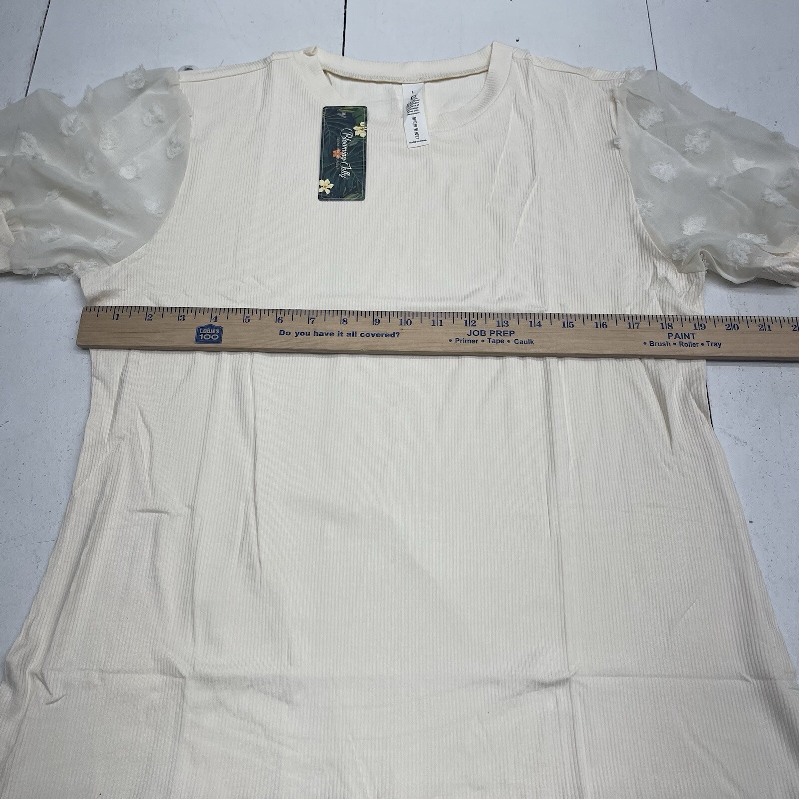 Blooming Jelly Ivory Ribbed Textured Puff Sleeve Blouse Women’s Size Large
