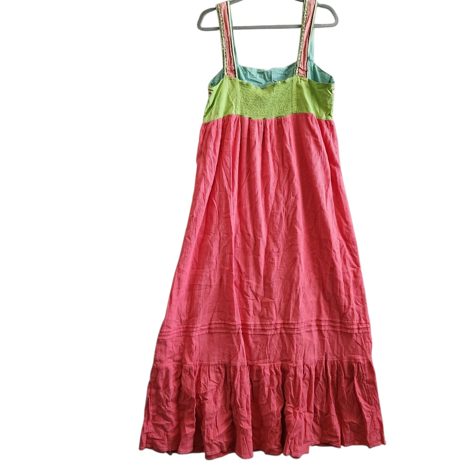 Double D Ranch Western Embroidered Floral Smocked Ruffled Dress Large Pink Tank