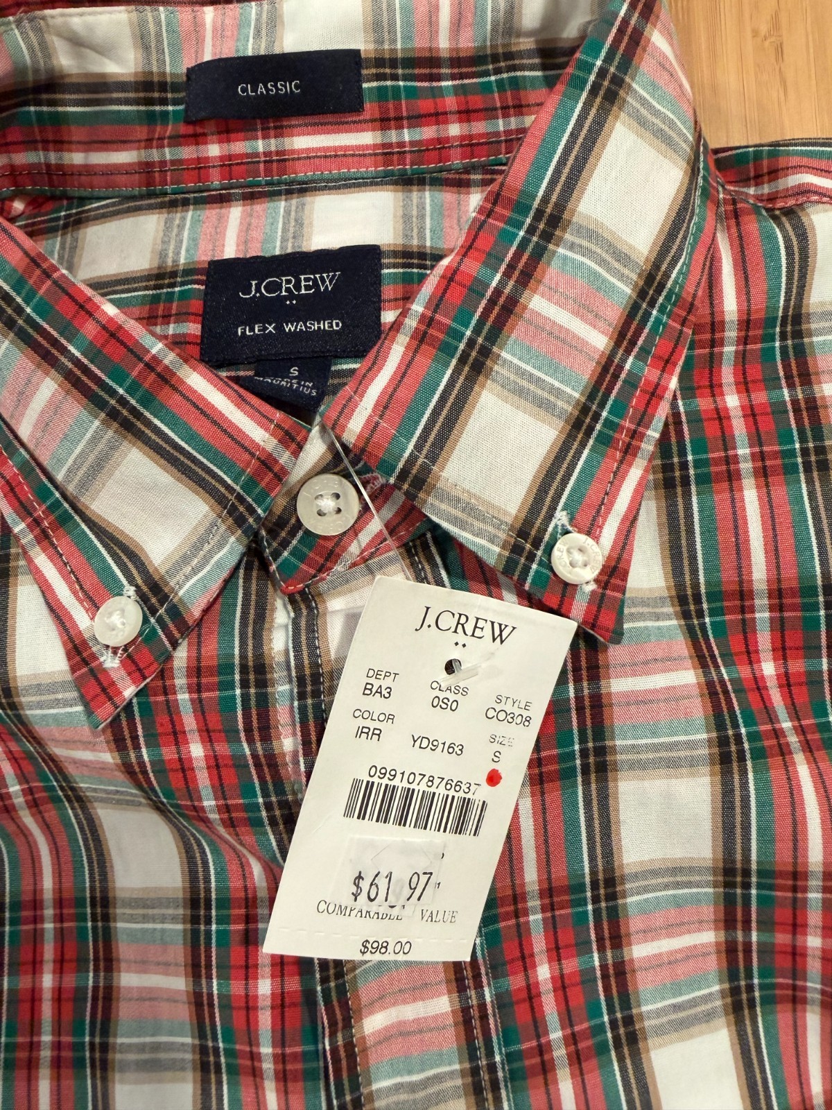 J.CREW Men’s Flex Washed Plaid Button-Down Shirt (98% Cotton/2% Elastane), Small
