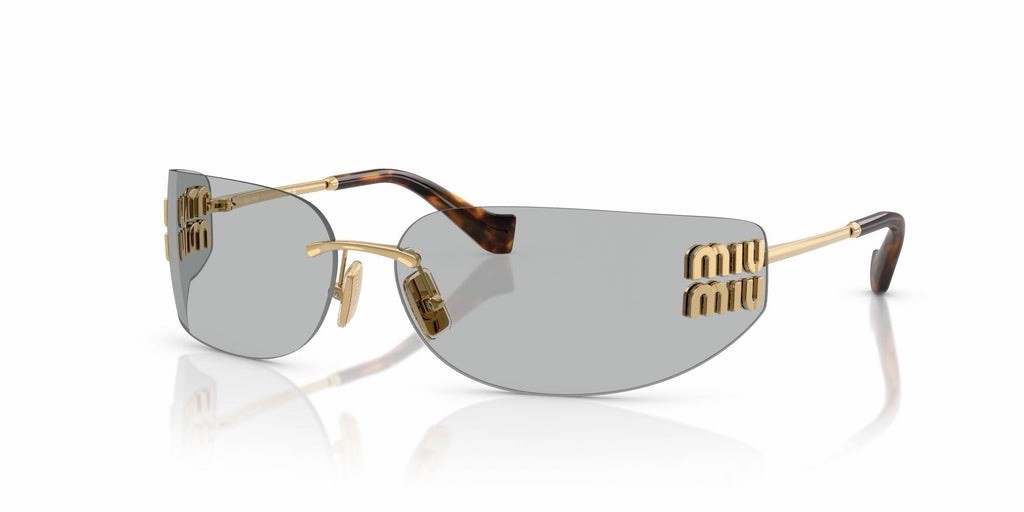 MIU MIU MU A51S 5AK50K Gold Light Grey Lens Women Wrap Sunglasses AUTHENTIC