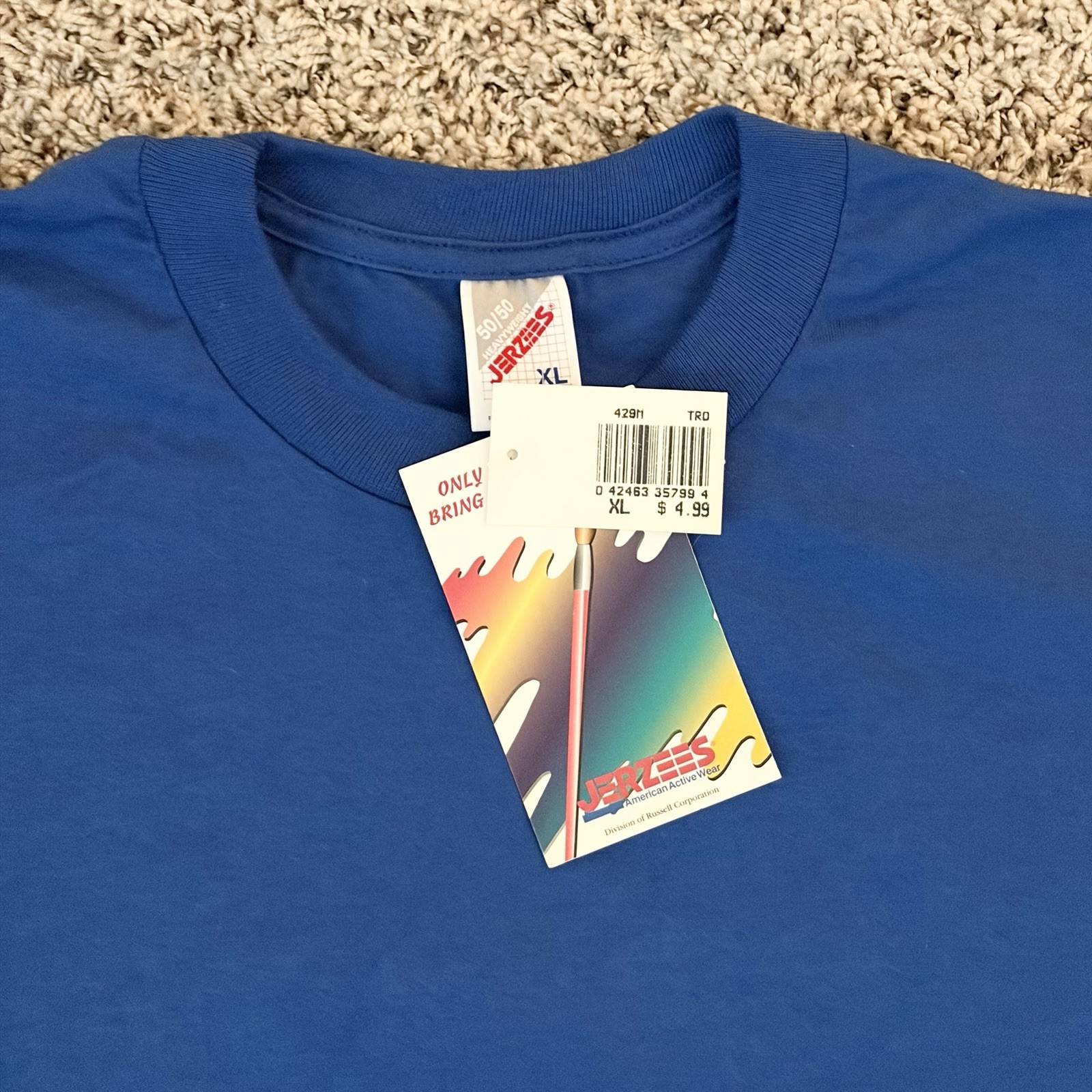Vintage 90s Jerzees Heavyweight Blend Blue Blank Sz XL NWT