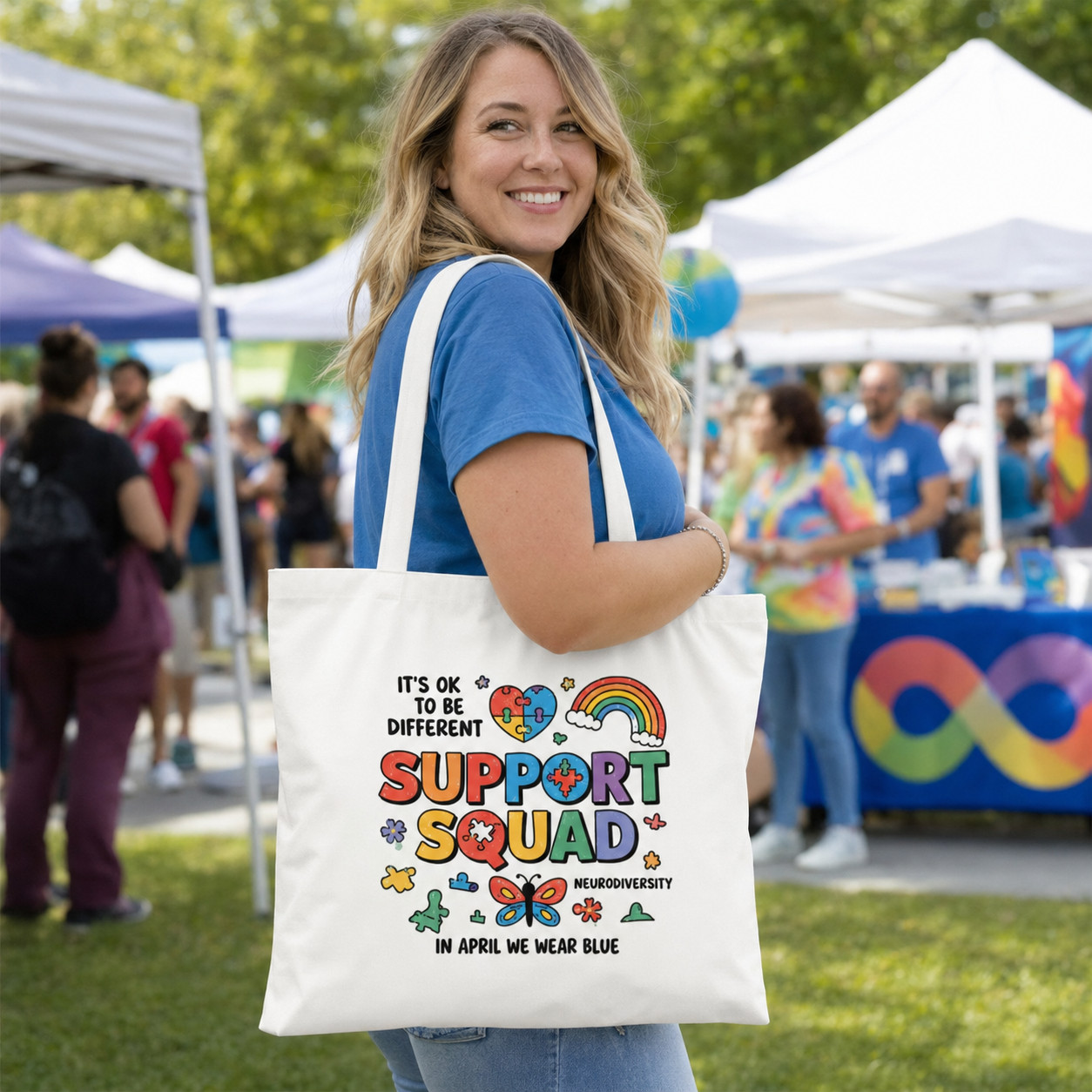 Women Neurodiversity Awareness Canvas Tote Bag, Casual Daily