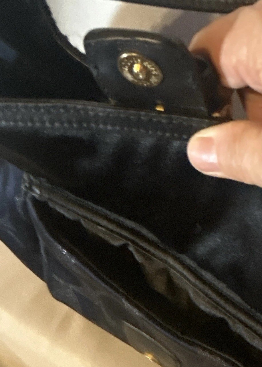 Coach Navy/Black Signature Logo Hobo Shoulder Bag Zip + Buckle Gold Pockets