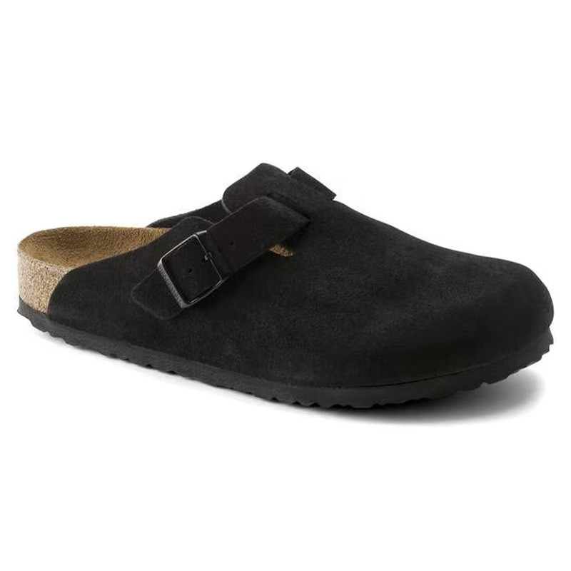Birkenstock Boston Soft Footbed Black Suede Leather Unisex Casual Shoes US Sizes