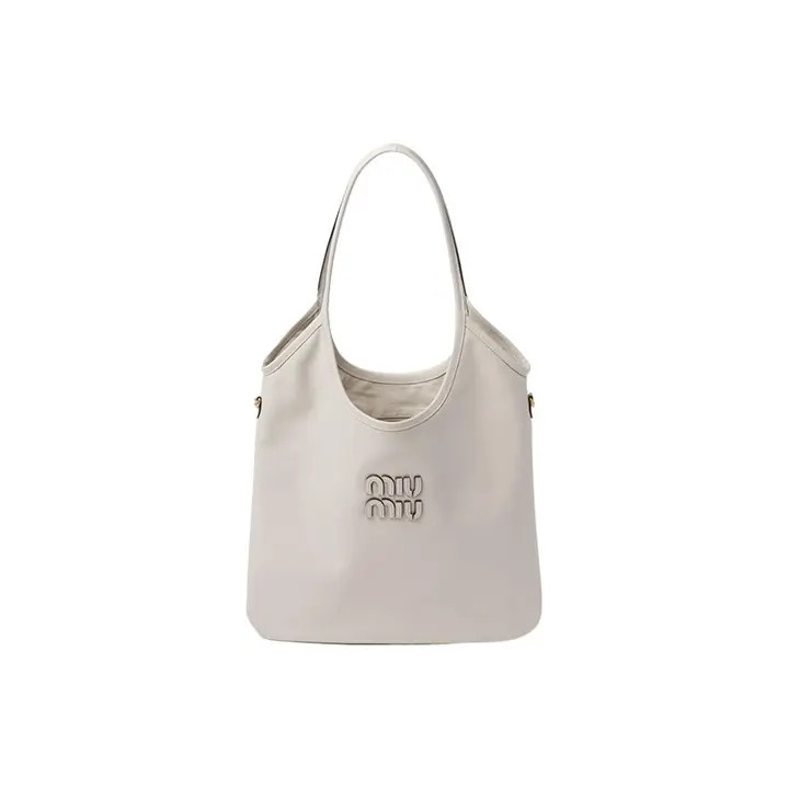 MIU MIU IVY Leather Tote Bag Tote Women’s Chalk White 15.7×13.7 in