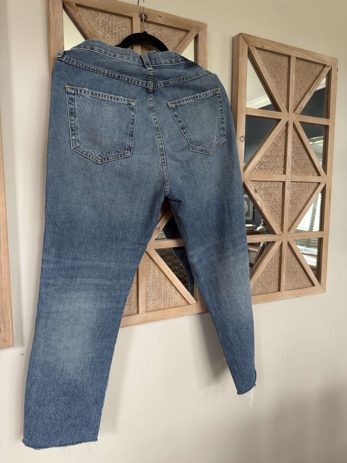 AMO Women’s Blue Medium Wash Distressed Skinny Jeans 100% Cotton Denim Sz 28