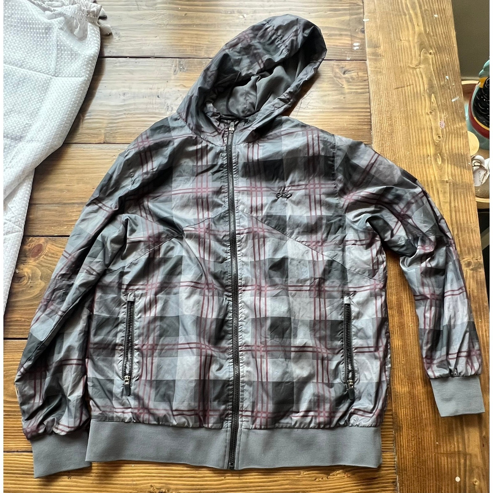 Nike 6.0 Women’s Plaid Hooded Windbreaker Jacket XL Full Zip Mesh Lined