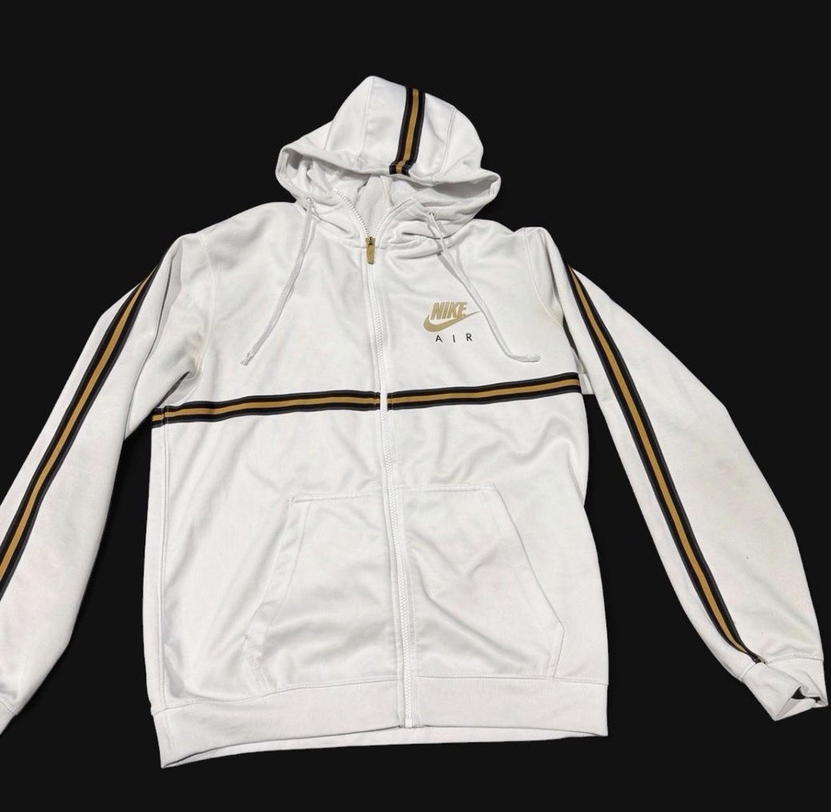 Vintage Nike Air Full Zip Hoodie Track Jacket White Gold Black Stripe Mens M Y2K
