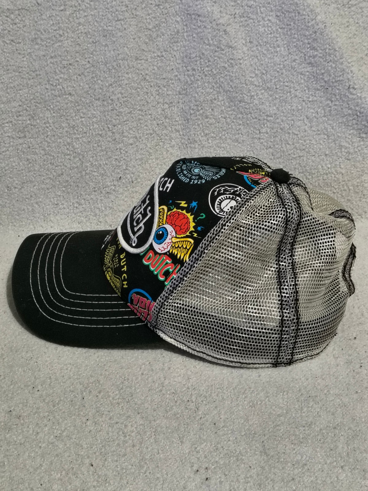 Von Dutch Eyeball Fly Trucker Hat Black White All Over Print Mesh Fast Ship