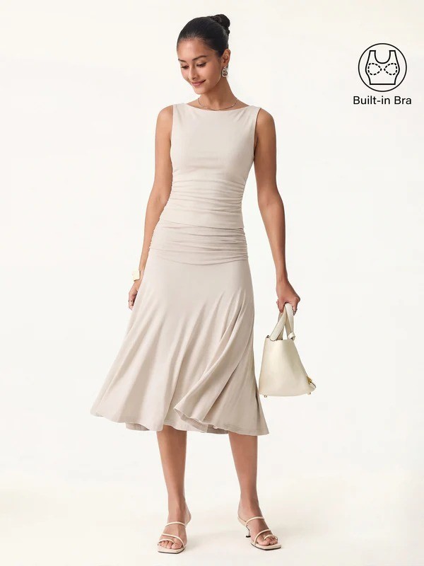OGL 2Pcs Set Open Back Bra Tank & Side Ruched A-line Midi Skirt – Free SHIPPING!