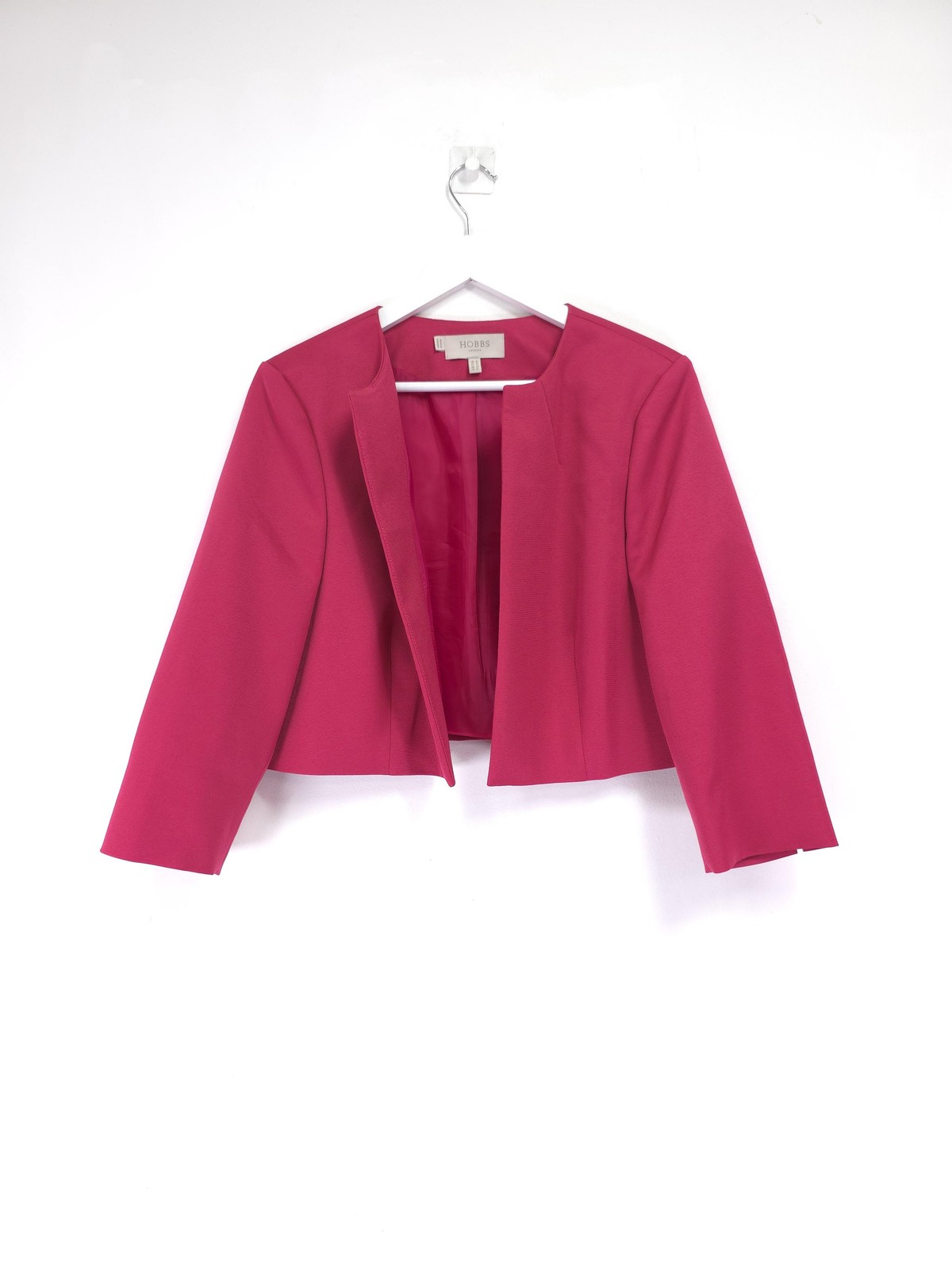 Hobbs Elize Jacket Size 16 Pink Collarless Cropped Open Bolero Wedding Occasion