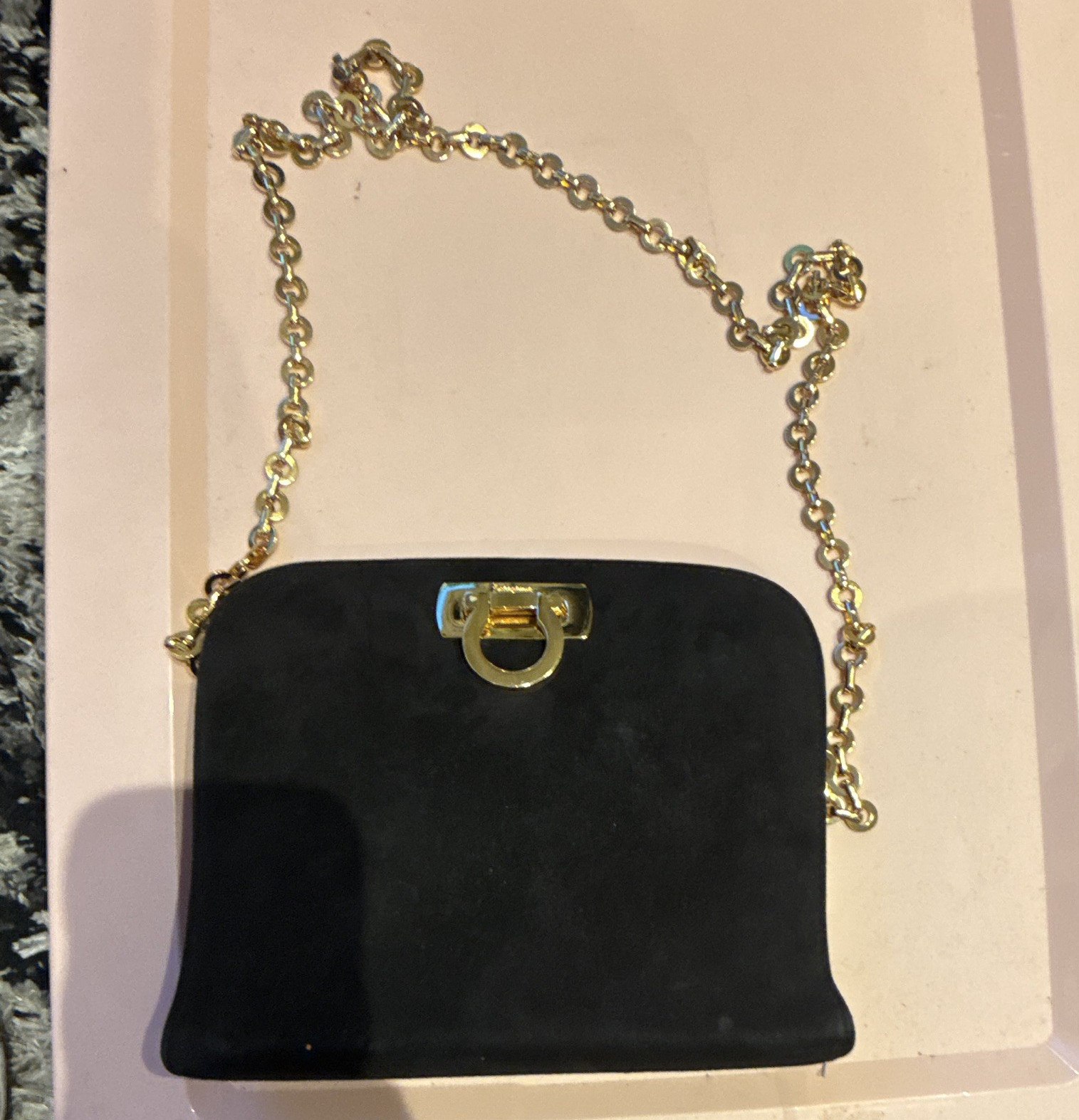 Salvatore Ferragamo Black Small Shoulder Bag Gold Chain Strap Clasp Closure