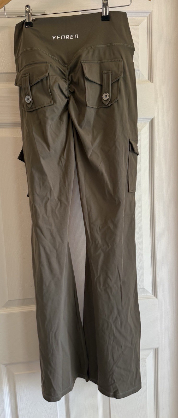 Yeoreo Cargo Flare Leggings Women XXL Olive Green Scrunch Butt High Waist Pocket