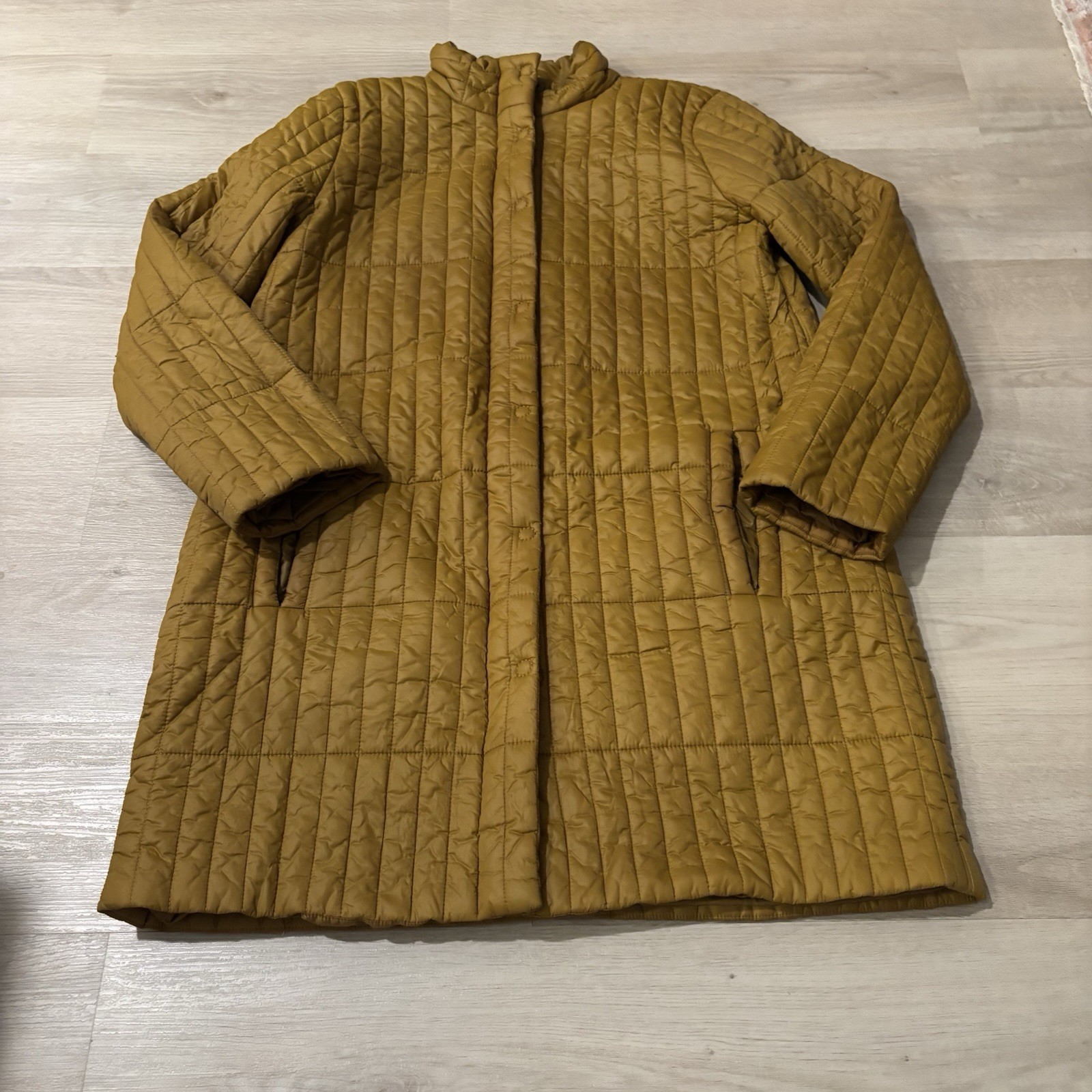 Eileen Fisher Puffer Jacket Women’s Small Brown Full Zip Snap Button Winter*