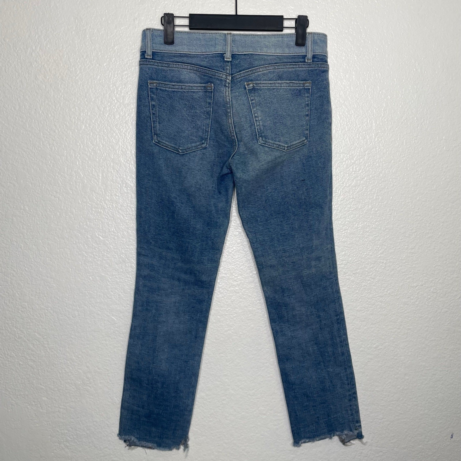 DL1961 Mara Straight Ankle Jeans Two Tone Colorblock Raw Hem Blue Size 26