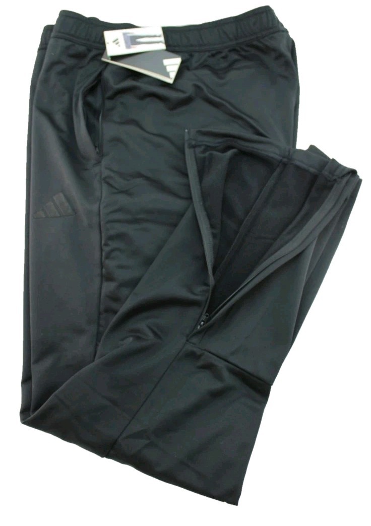 ADIDAS Tricot Men’s Size Large Black/Black Stitched Logo 12″ Leg Zip Track Pants