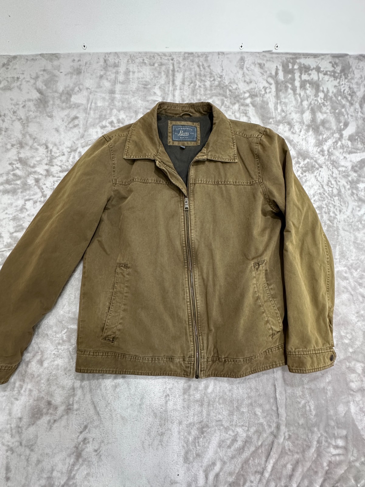 G.H. Bass Jacket Mens Size Medium Brown Full Zip Smooth Canvas Feel Lined EUC
