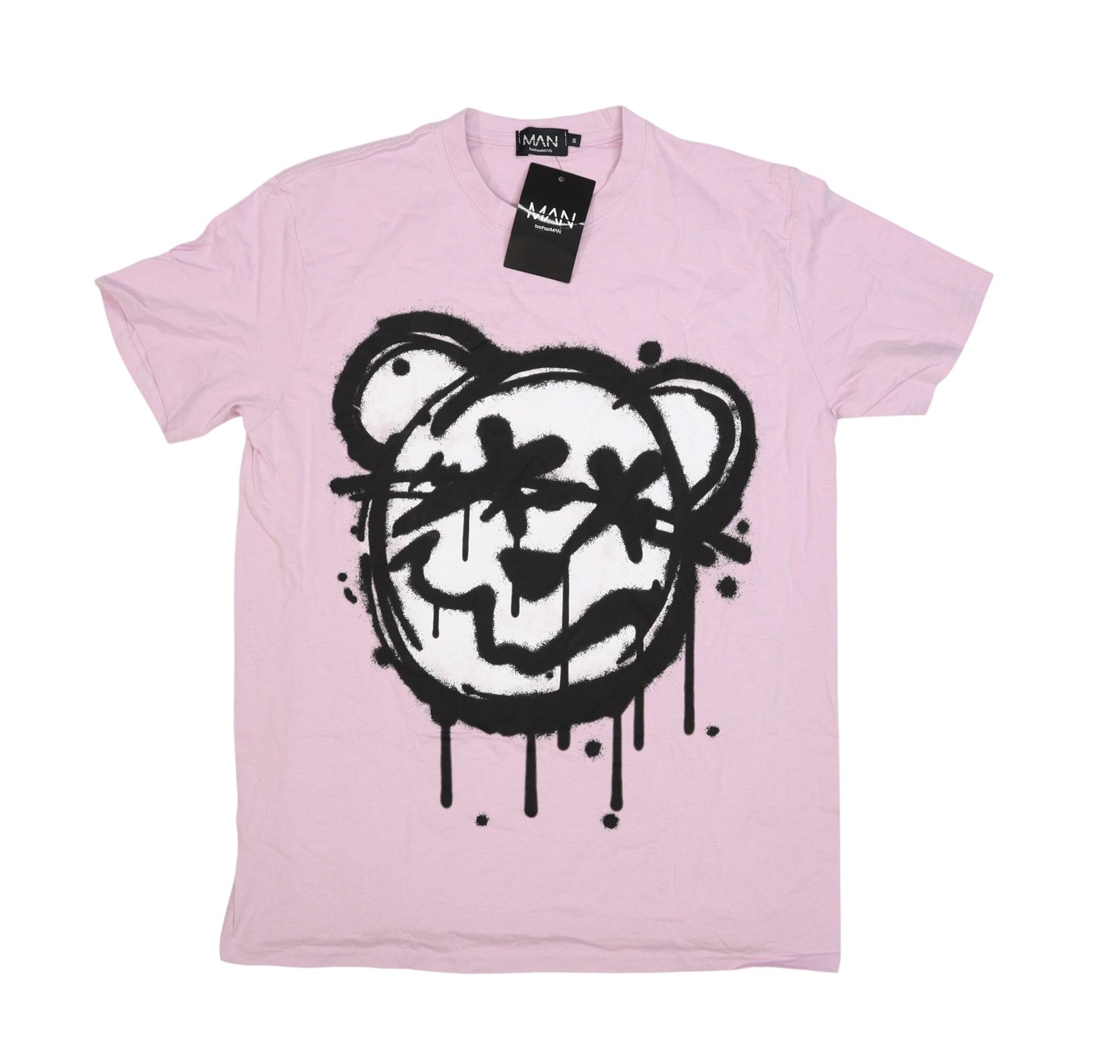 BoohooMAN Shirt Mens Small Purple Oversized Teddy Spray Graphic Tee T-Shirt