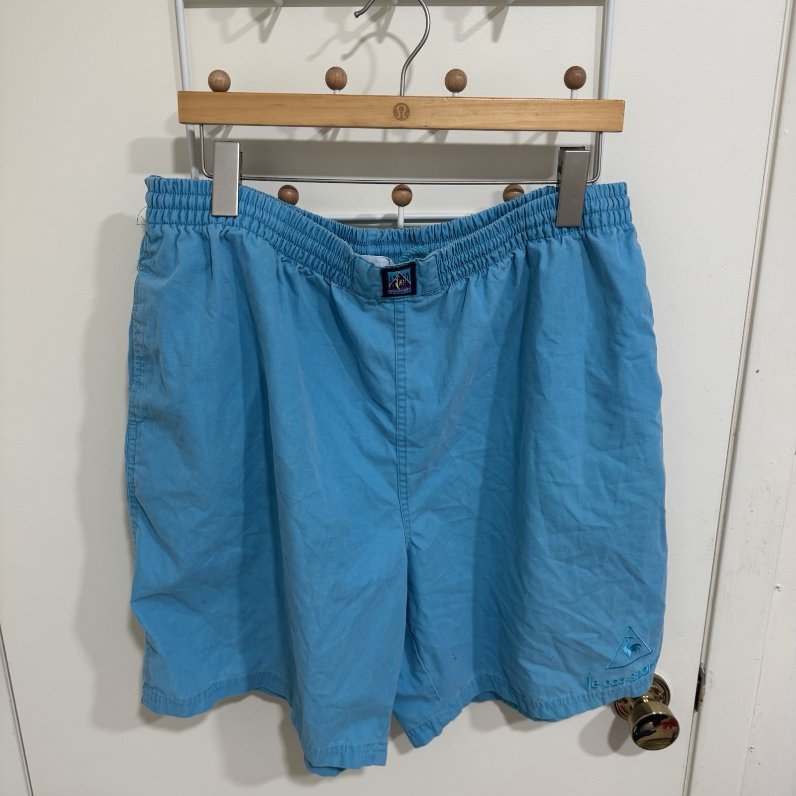 VTG Le Coq Sportif Men’s Shorts Elastic Drawstring Tennis Turquoise Teal Size XL